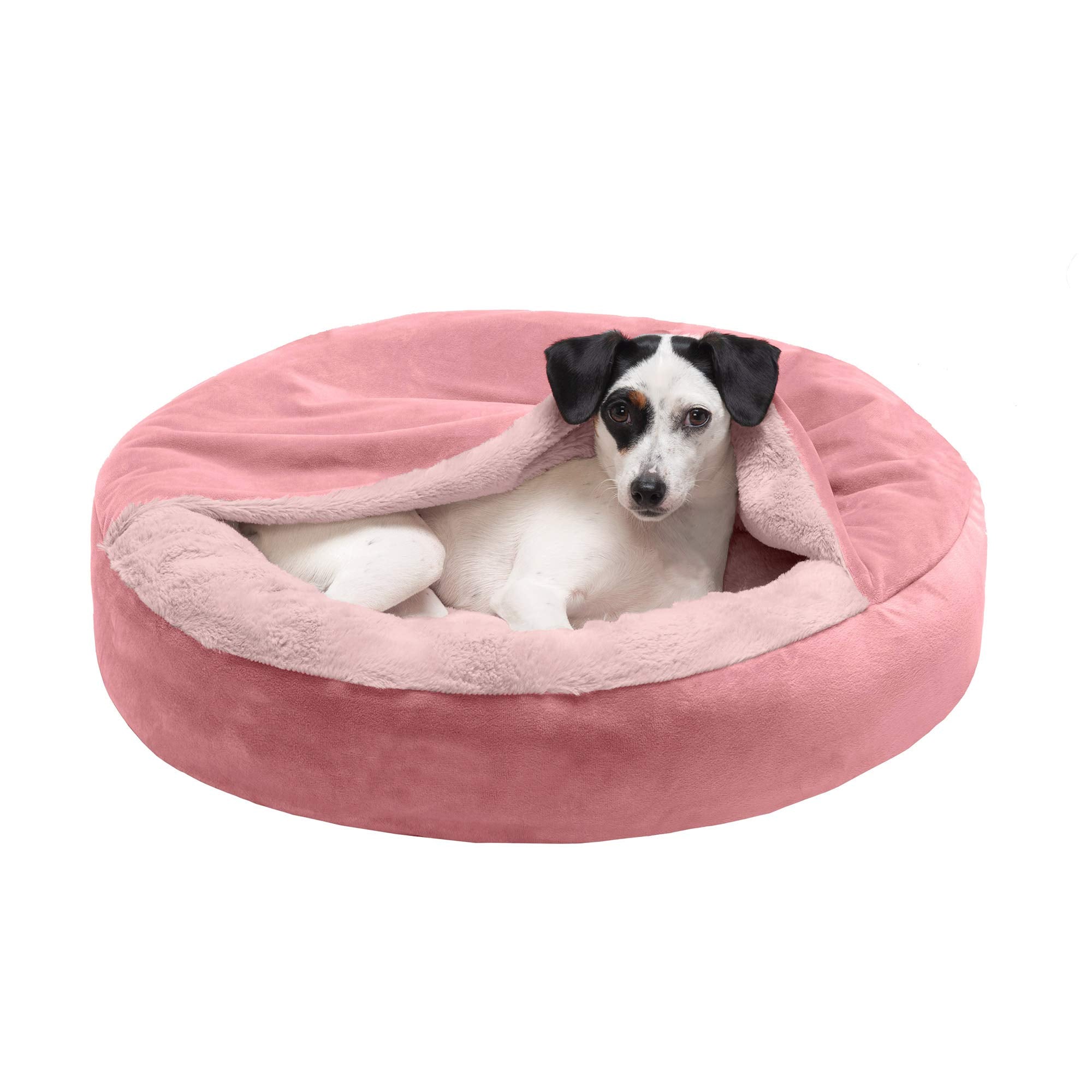 Furhaven 24 Round Calming Donut Dog Bed for Indoor Cats & Small Dogs, Washable, For Dogs Up to 20 lbs - Plush Velvet Waves Hoode