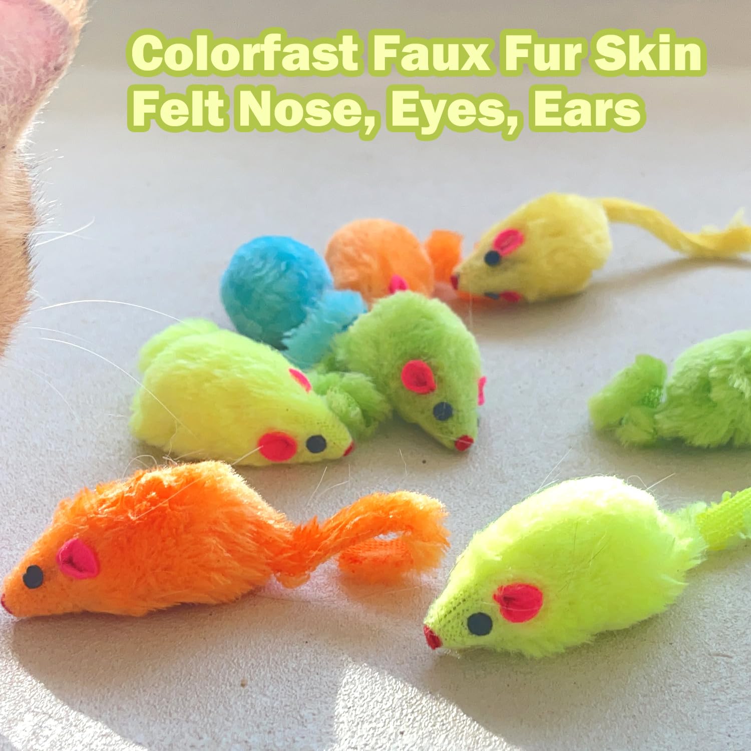 MeoHui 12PCS Faux Fur Cat Toys - 5.5” Realistic Mice with Catnip, Interactive Rattle Mouse Toys for Indoor Cats and Kittens