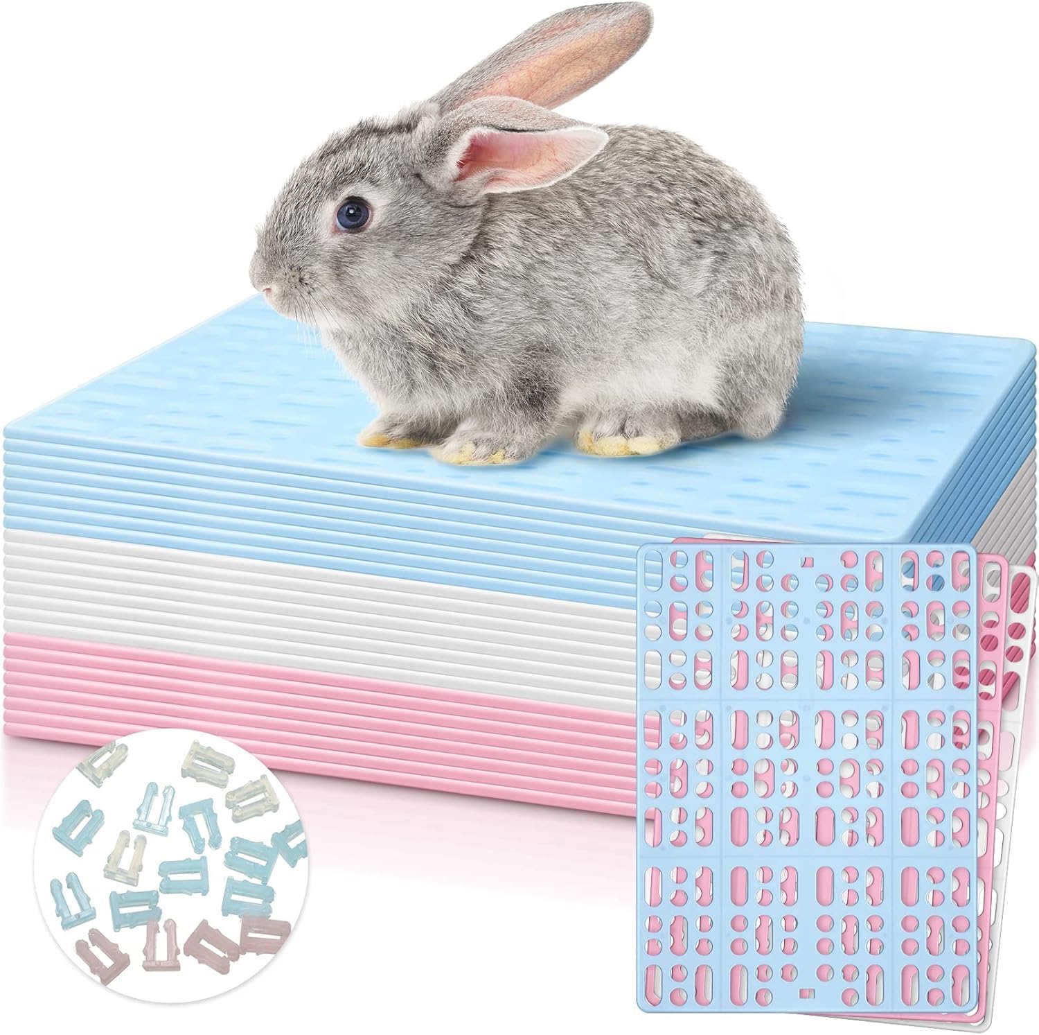 Lemecima 15 Pieces Plastic Rabbit Cage Mat Durable Rabbit Feet Pad Small Animal Feet Pad Cage Resting Mat With A Convenient Conn