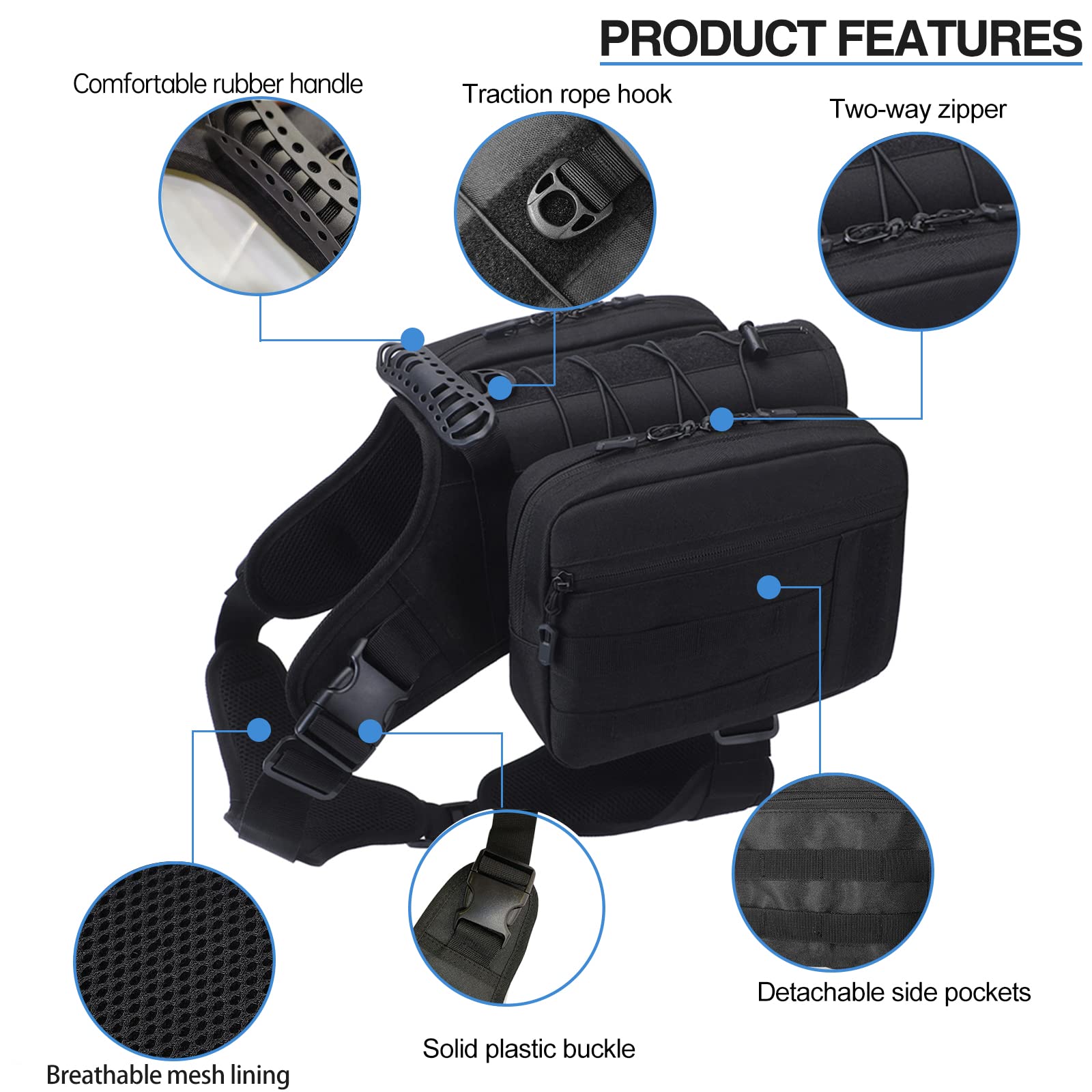 BYGD Dog Saddle Backpack for Dog to Wear, Lightweight Detachable Dog Hiking Backpack, Waterproof Dog Backpack Harness with Remov