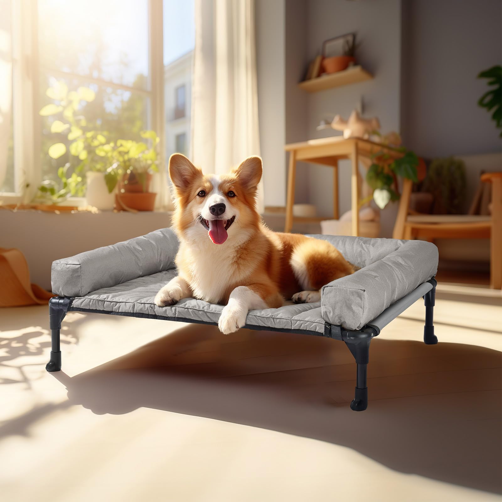 Veehoo Cooling Elevated Dog Bed Add Removable Waterproof Bolster Cushion Mat, Raised Pet Cot with Breathable Teslin Mesh, No-Sli