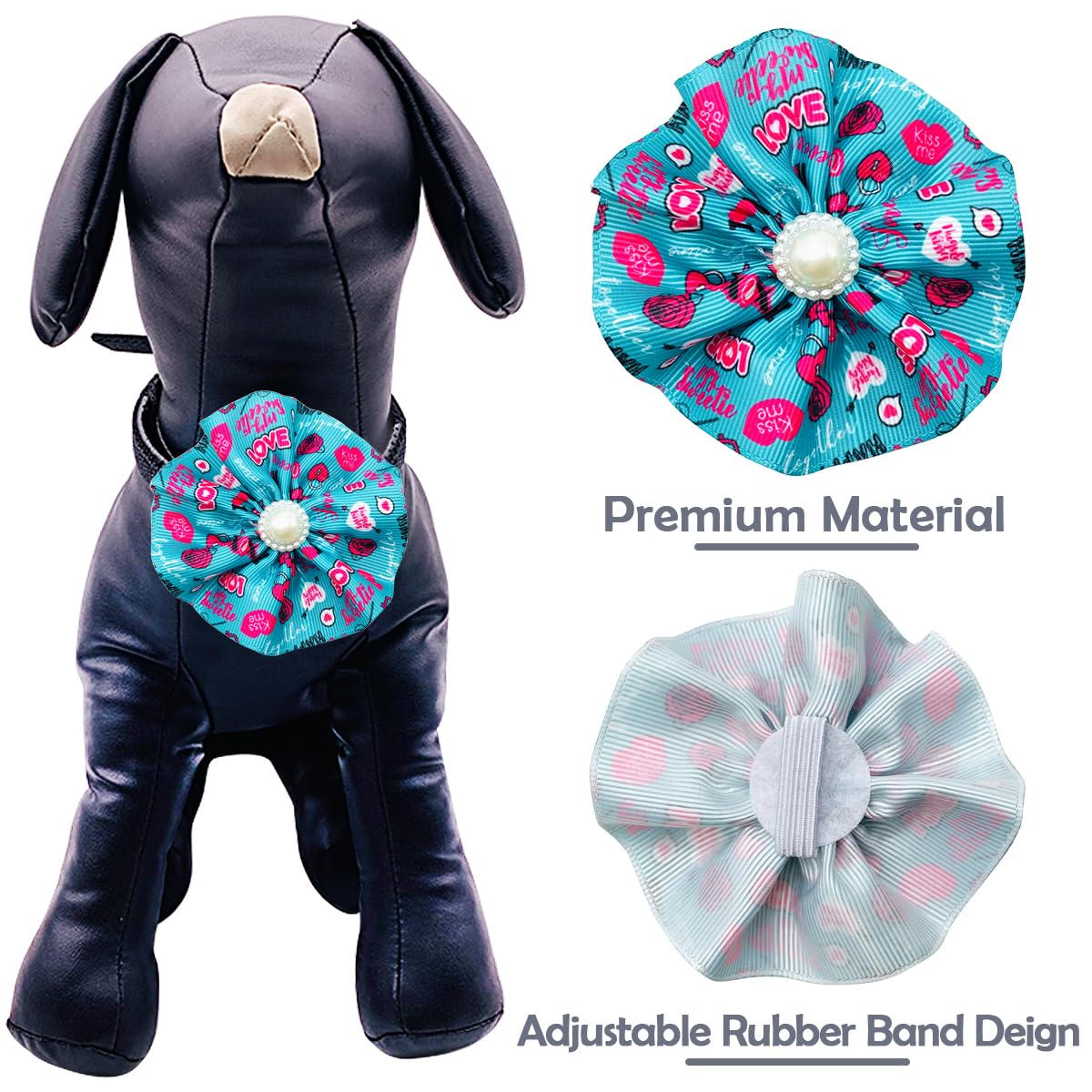 Jpgdn 12Pcs Small Dogs Collar Flowers Pink With Beads For Valentine'S Day For Puppy Doggy Cat Kitten Rabbit Bunny Grooming Attac