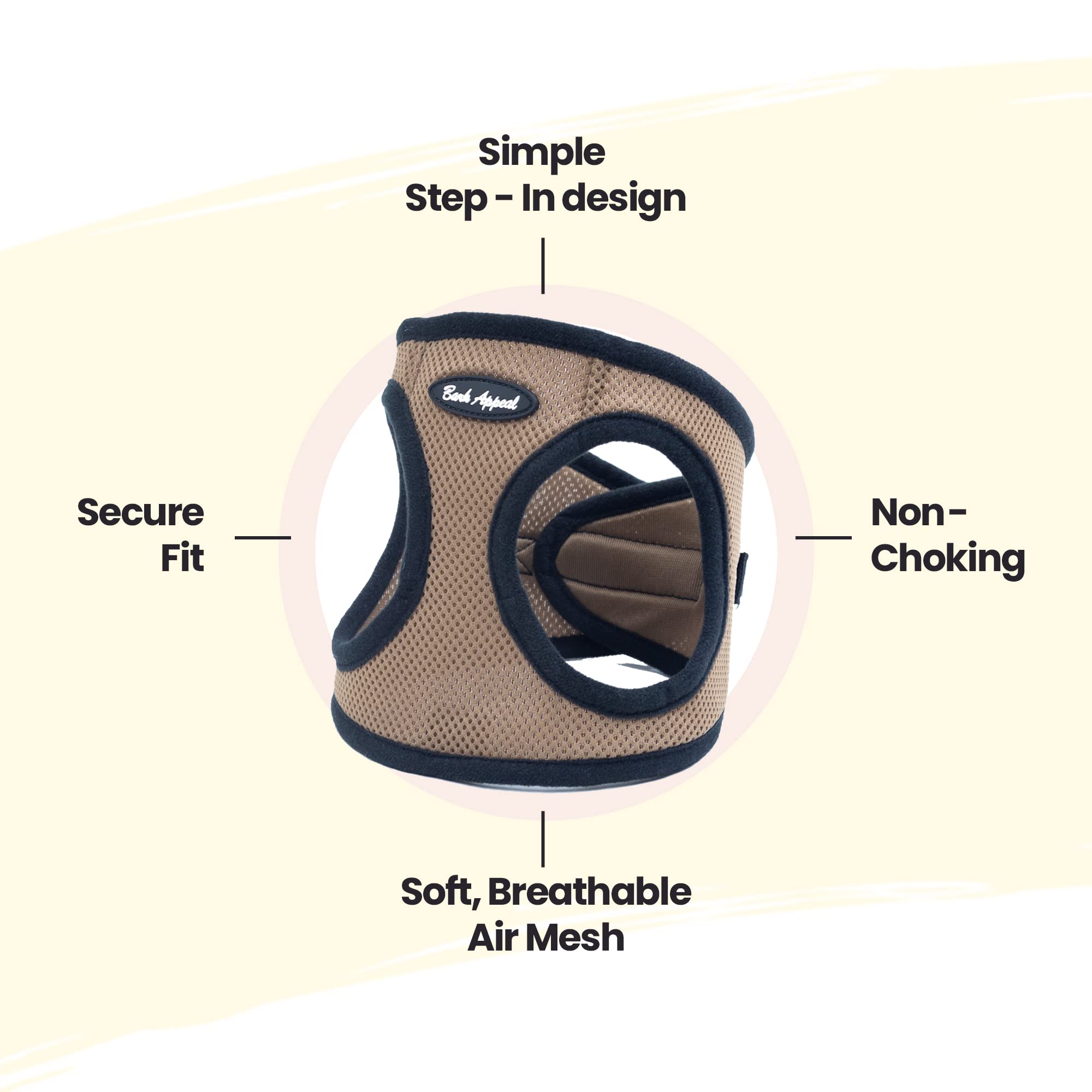 Bark Appeal Step-In Dog Harness, Mesh Step In Dog Vest Harness For Small & Medium Dogs, Non-Choking With Adjustable Heavy-Duty Buckle For Safe, Secure Fit - (Xs, Caramel Brown)