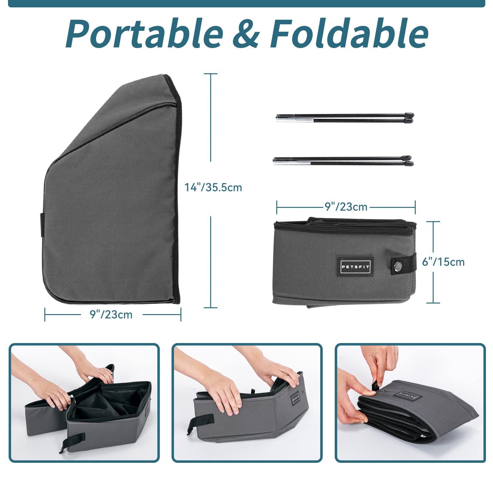 Petsfit Upgrade Travel Portable Cat Litter Box For Medium Cats & Kitties,Leak-Proof, Lightweight, Foldable (Gray(With Lid), 17' Lx13 Wx12.5 H)