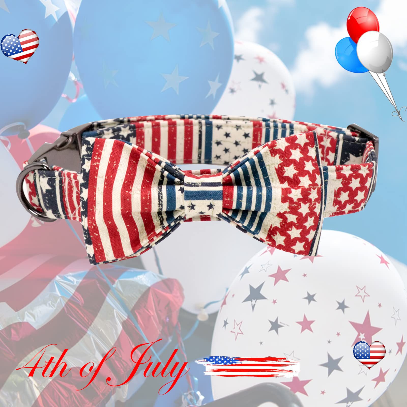 Elegant Little Tail American Flag Bowtie Dog Collar, S, Multi-Color, Small Dogs