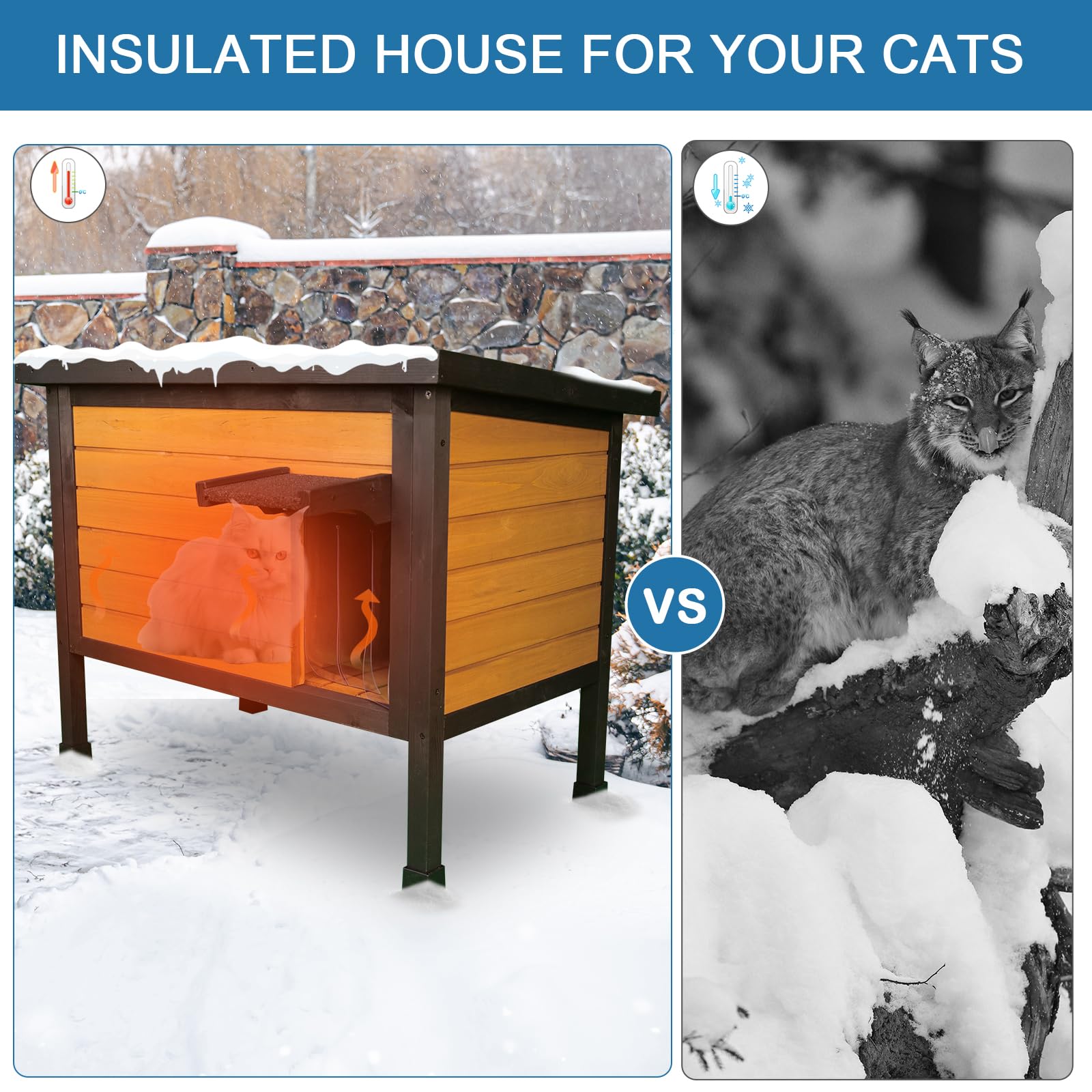 Funxplore Outdoor Insulated Cat House Feral Cat Enclosure Cat Shelter Weatherproof For Winter With All-Round Foam Escape Door