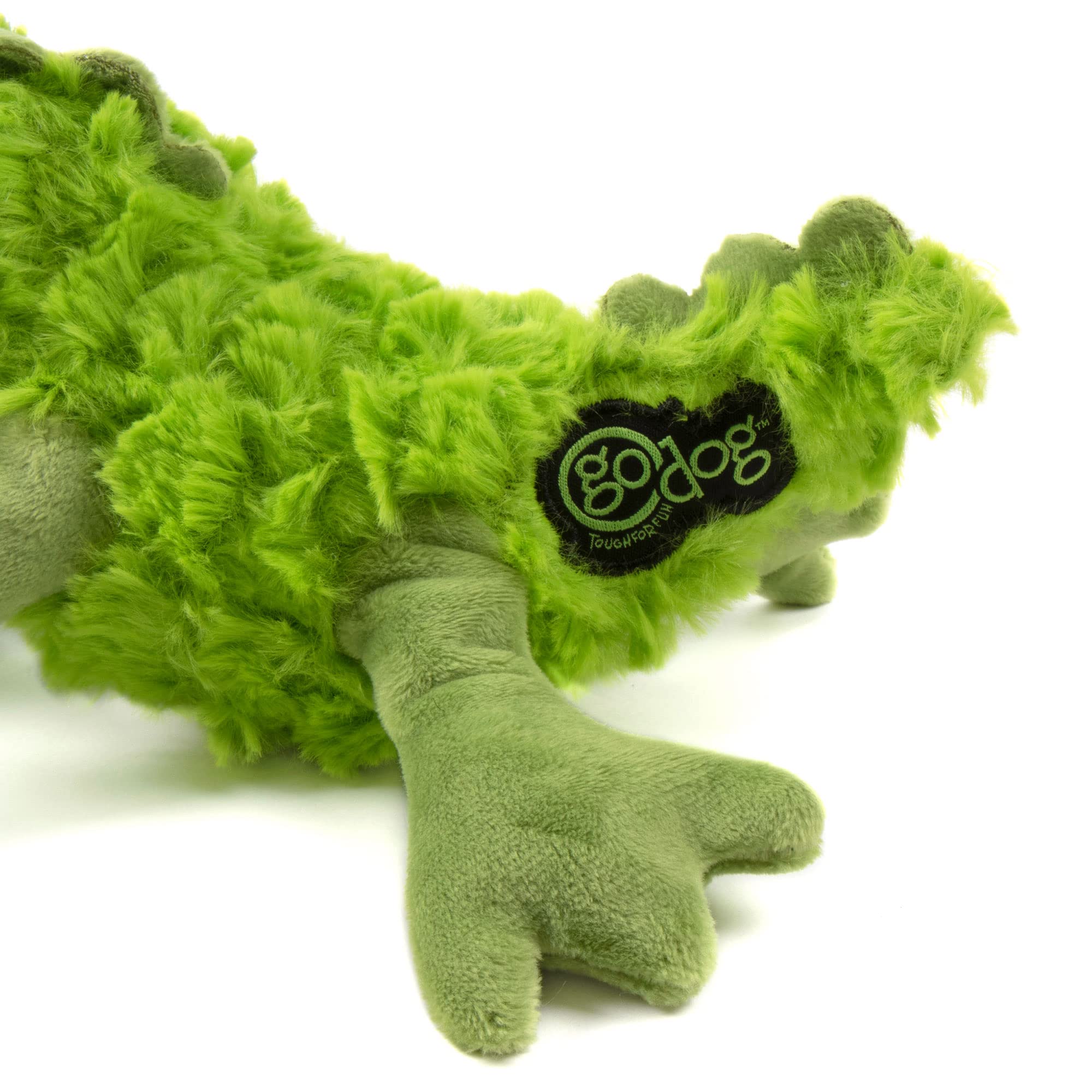 goDog PlayClean Gator Squeaky Plush Dog Toy with Odor-Eliminating Essential Oils, Chew Guard Technology - Green, Small