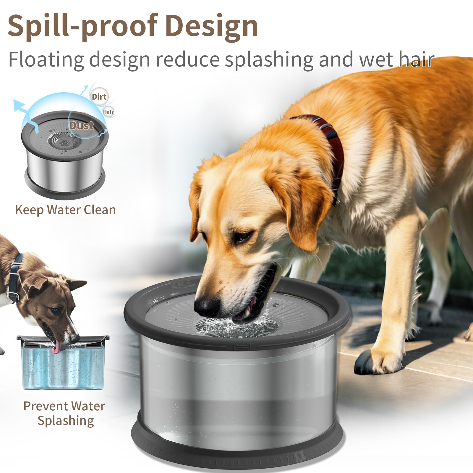 4.5L Dog Water Bowl No Spill 1.2 Gallon Stainless Steel Water Bowl for Dogs 150oz No Mess Slow Water Feeder with Anti-Slip Mat f