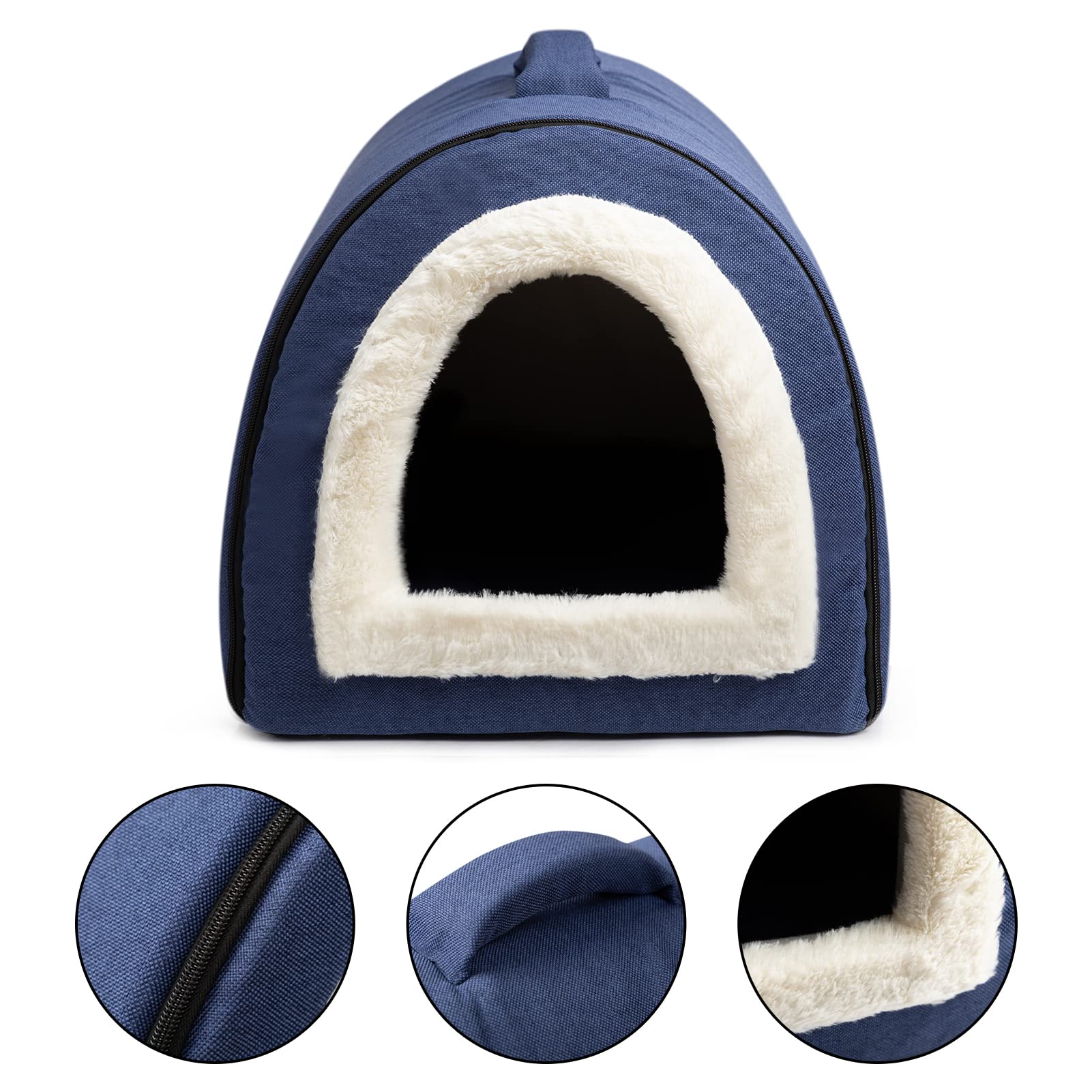 Hollypet Linen Cat Bed, Self-Warming 2 In 1 Foldable Cave House Animal Shape Nest Pet Sleeping Bed, Gray