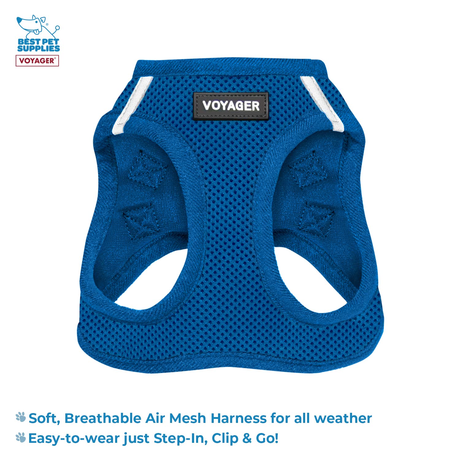 Voyager Step-In Air All Weather Mesh Harness And Reflective Dog 5 Ft Leash Combo With Neoprene Handle, For Small, Medium And Large Breed Puppies By Best Pet Supplies - Leash Harness (Royal Blue), Xs