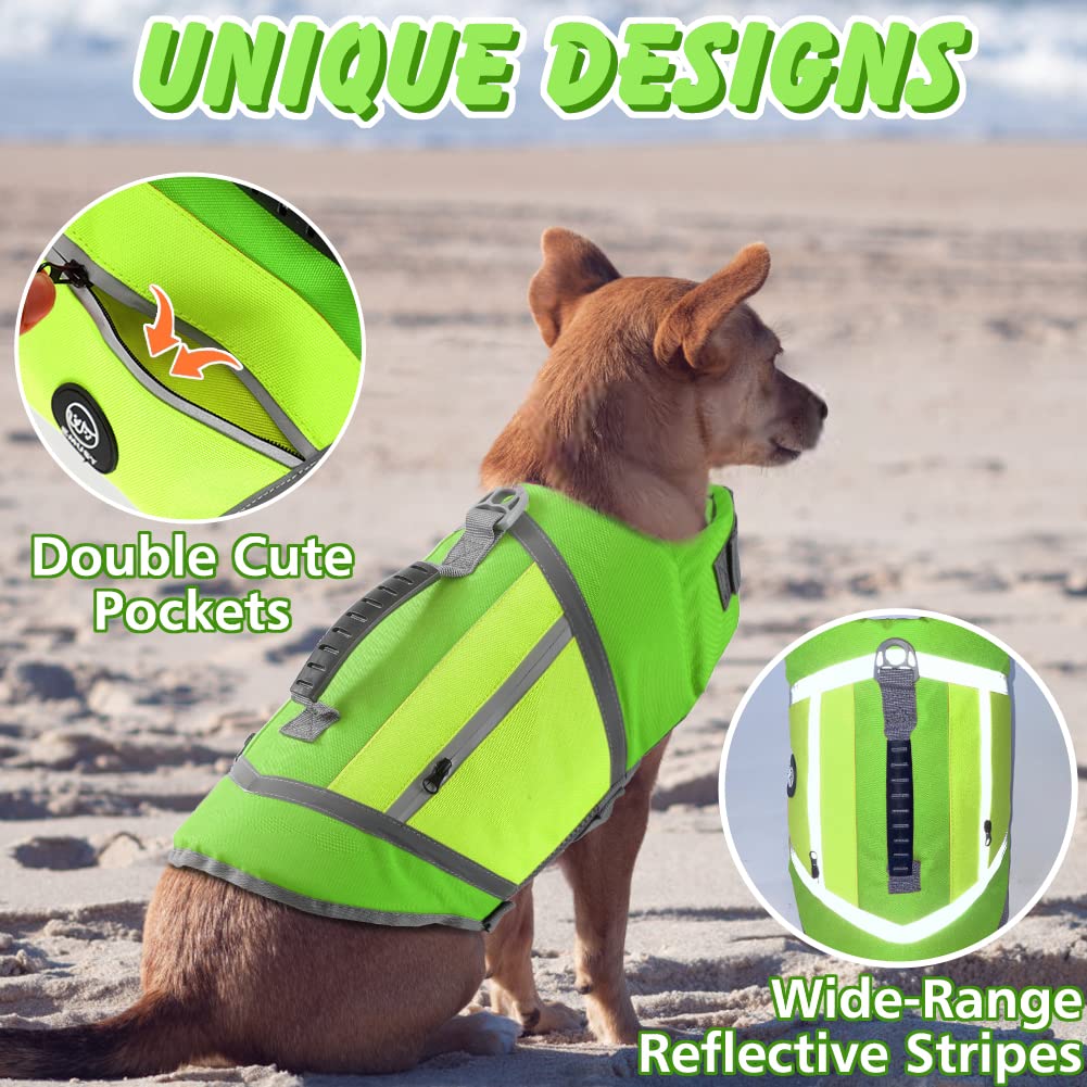 Emust Dog Life Vest, Lightweight Jacket With Pockets, Stylish Preserver With Rescue Handle & Reflective Stripes For Swimming, Bo