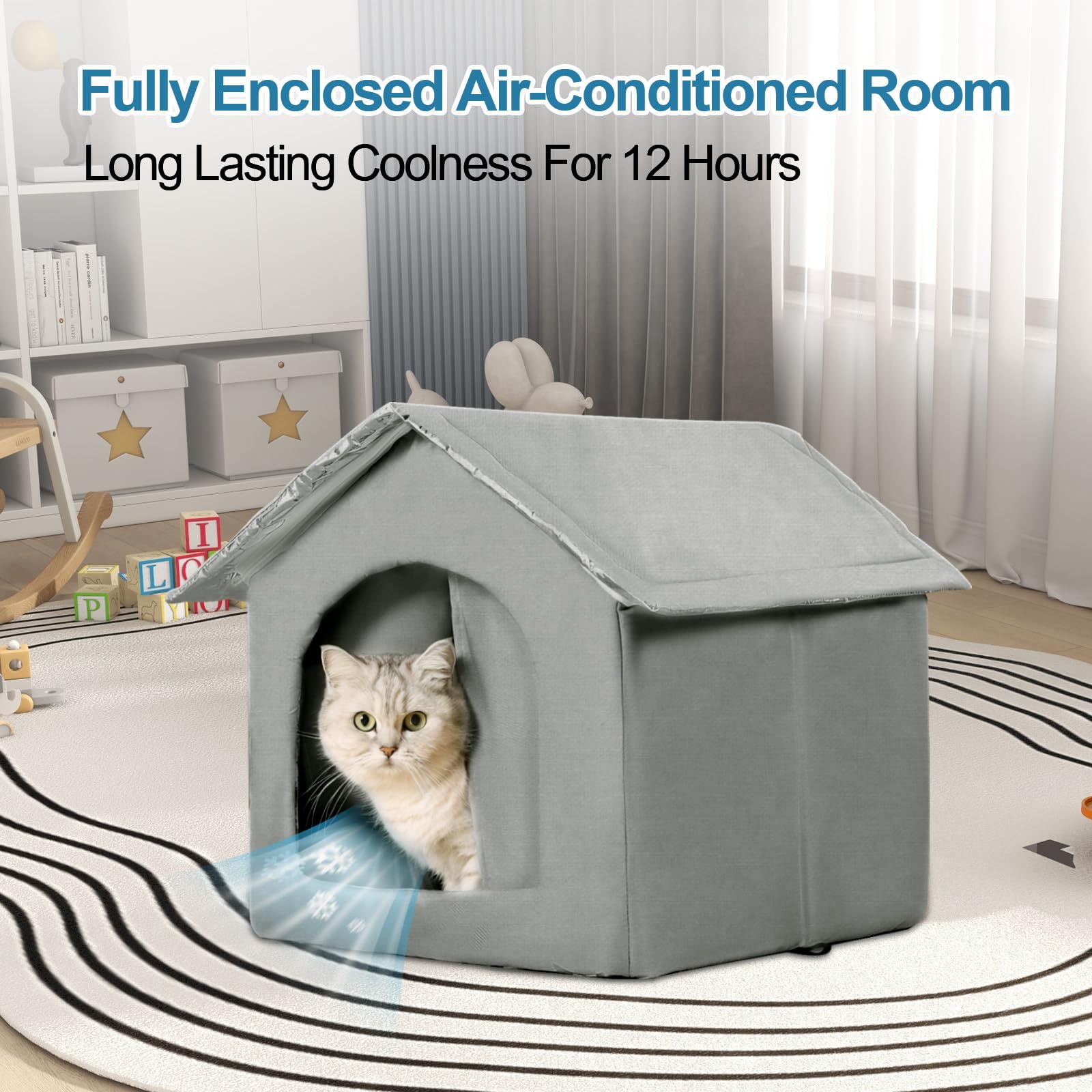 BluGun Indoor Cat House Cats&Dog Outdoor Indoor Waterproof Insulated House, Foldable Summer Cooling Cat House with Ice Mat & Ice