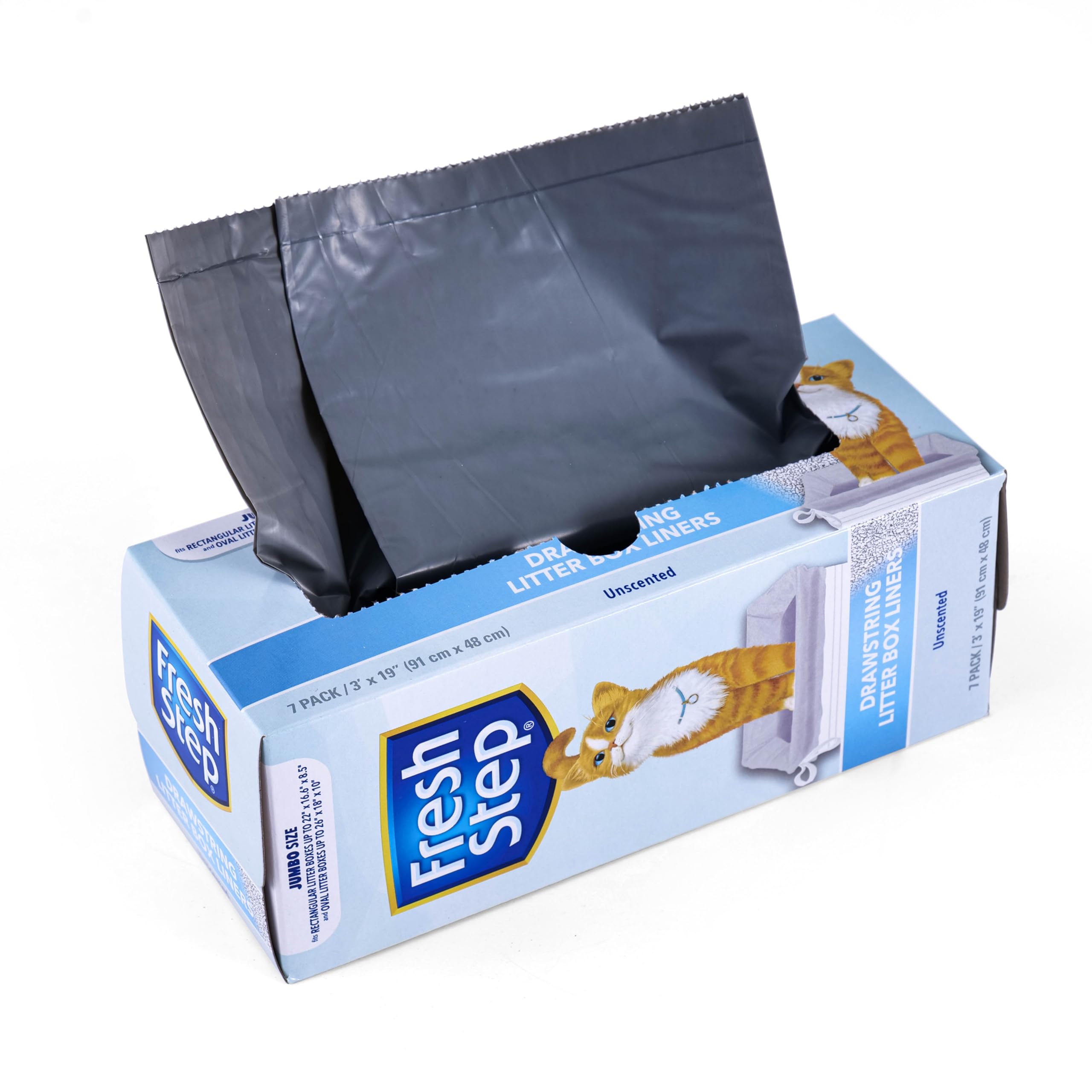 Fresh Step Drawstring Cat Litter Box Liners, Unscented, Jumbo Size, 36'' X 19'' - 7 Count | Kitty Litter Bags, Cat Litter Liners