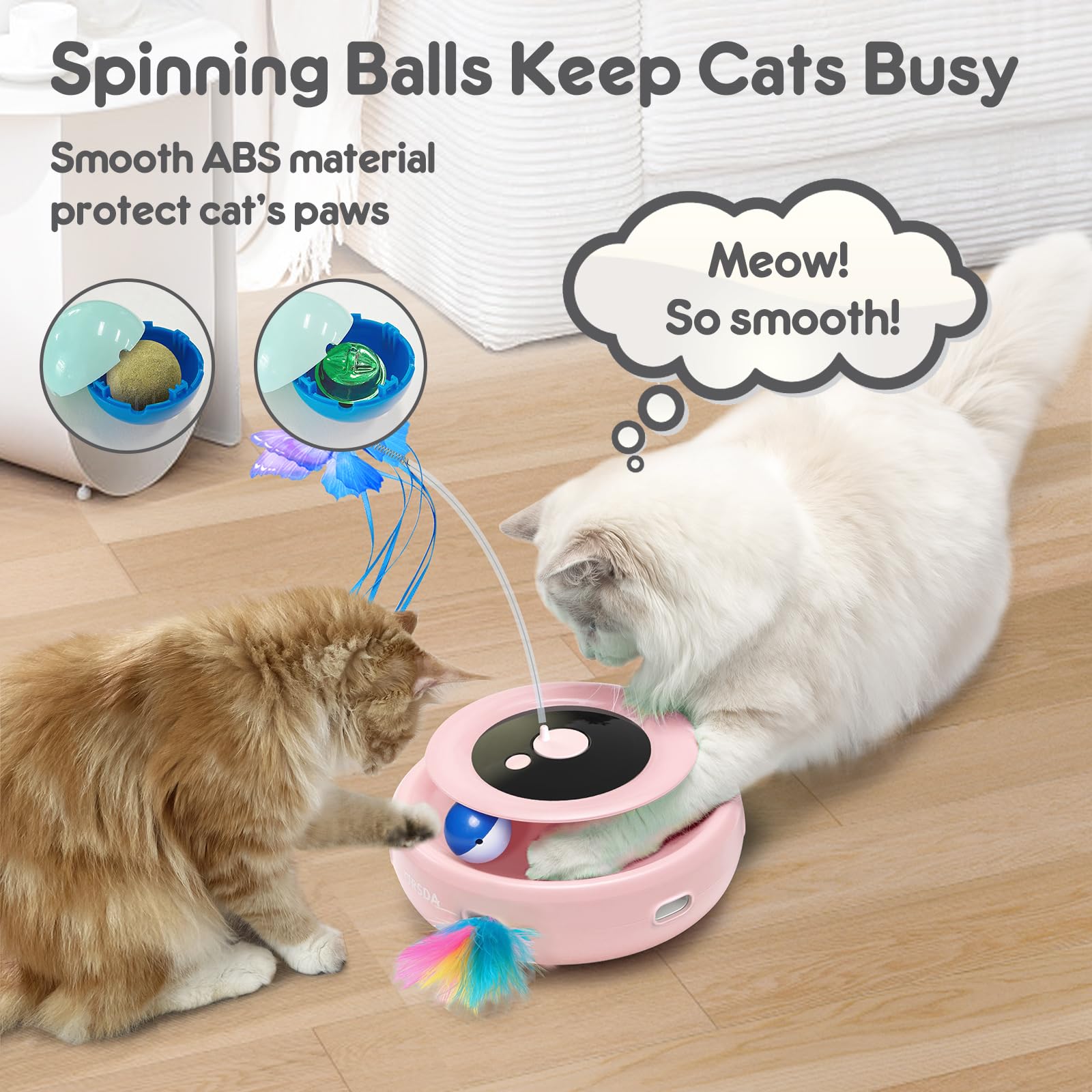Orsda Cat Toy, 3-In-1 Automatic Interactive Electronic Moving Ambush Feather, Fluttering Butterfly, Track Balls, Usb Rechargeabl
