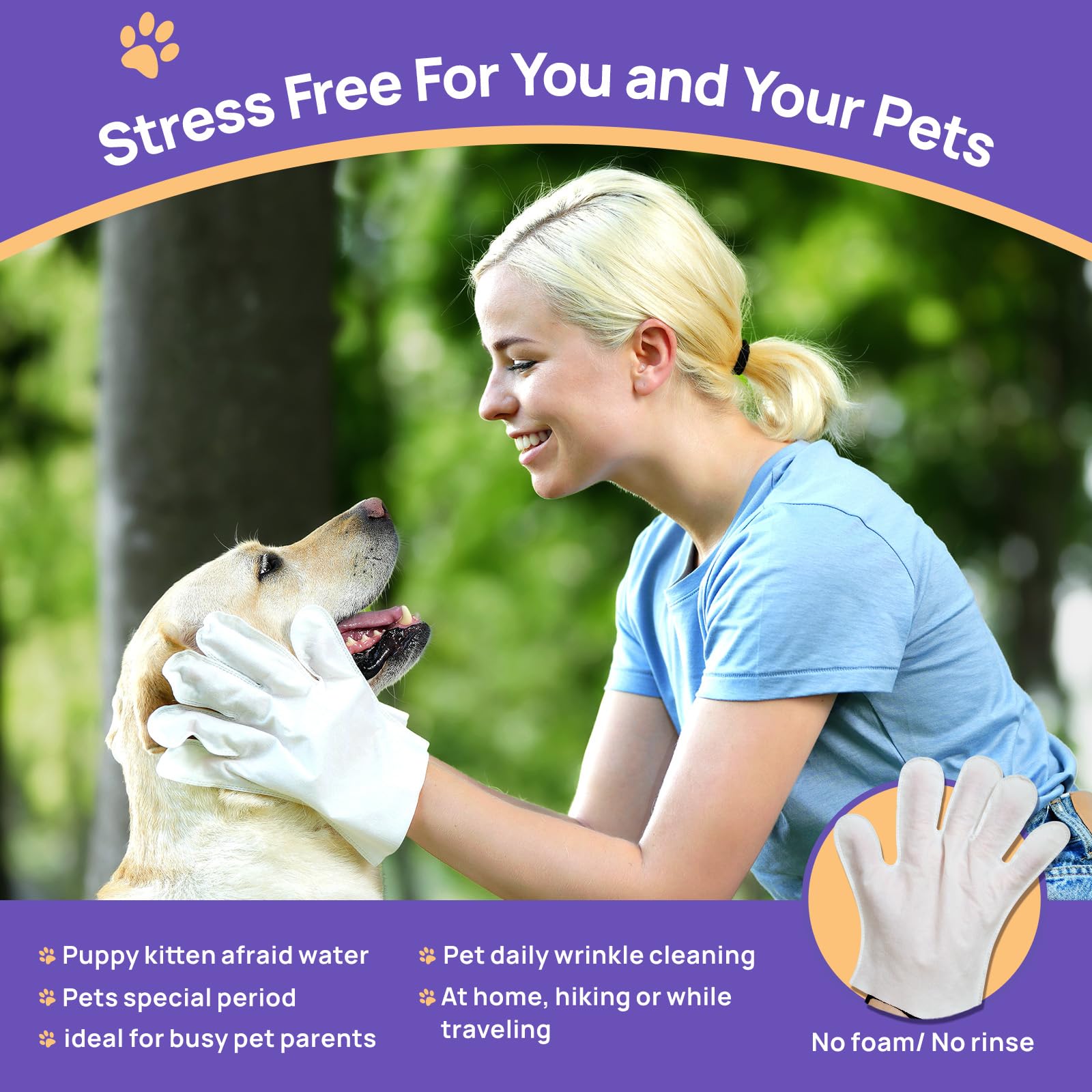 Hicc Pet Cleaning Deodorizing Bathing Wipes For Dogs And Cats, Hypoallergenic Dogs Grooming Wipes, Coconut Oil Nourish Fur, Cat Cleaning Gloves Wipes For Daily Care And Traveling - Unscented