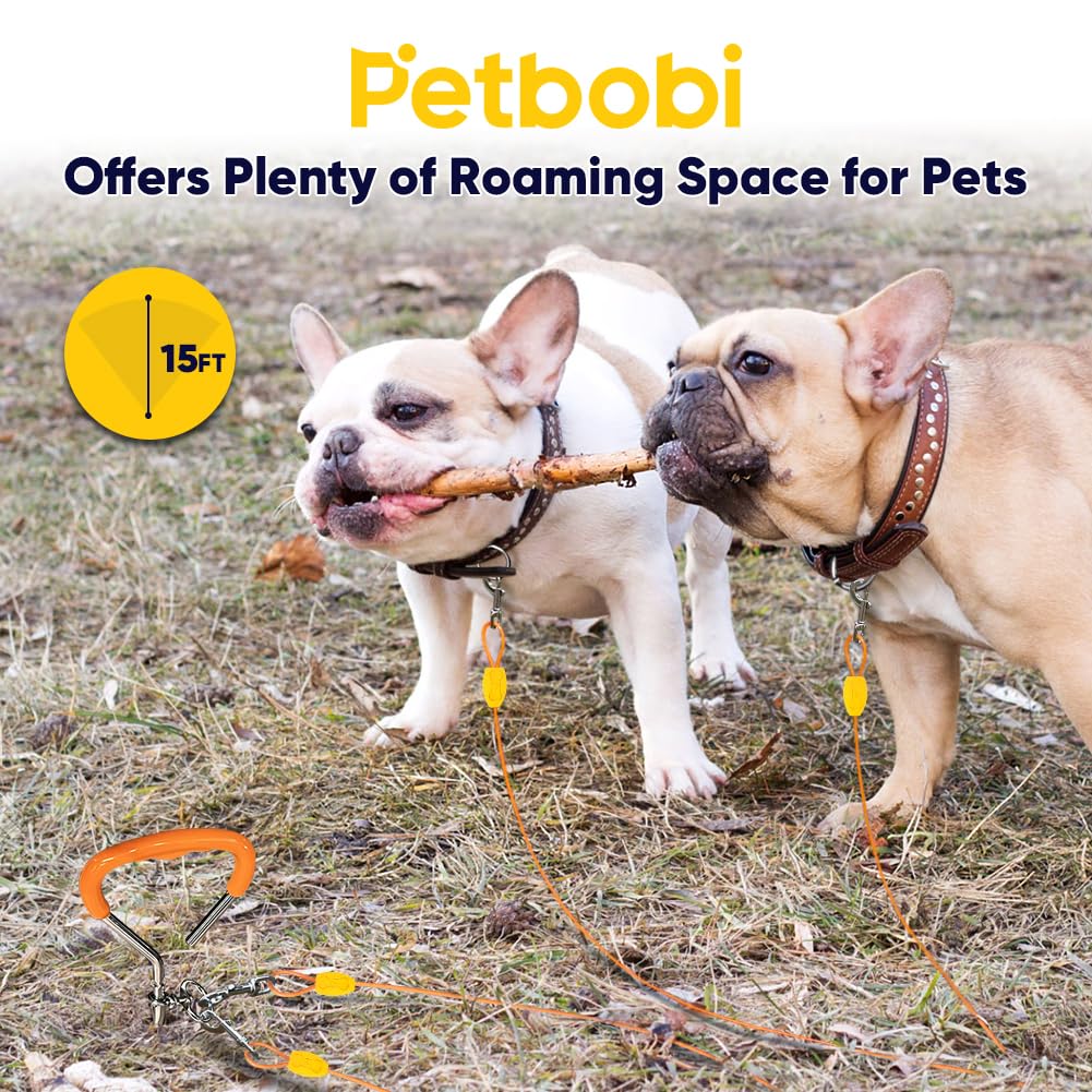 Petbobi Dog Tie-Out Cable And Stake - 15Ft Heavy Duty Cable, No Tangle, 16In Ground Stake, Ideal For Yard, Camping And Beach, Su