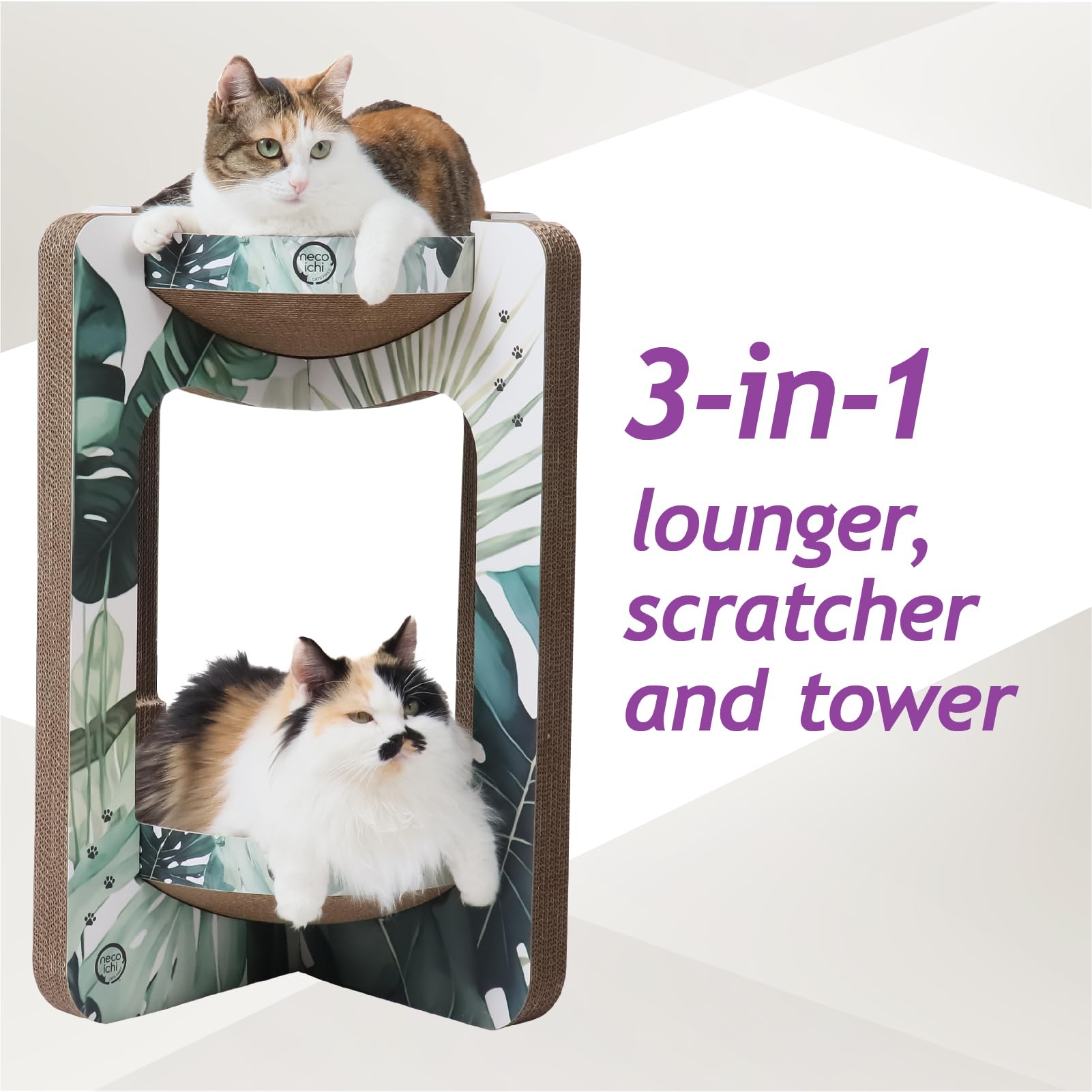 Necoichi Cat Scratcher Tower for Indoor Cats - Cat Scratching Post Lounger with Reversible Usability and Extra Comfort for Loung