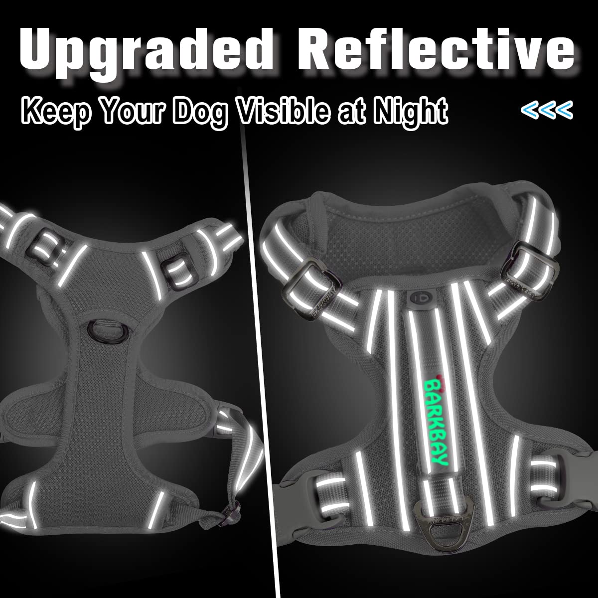 Barkbay Dog Harness No Pull With Id Tag Pocket - Heavy Duty, Reflective, Easy Control For Large Dogs (Grey,L)