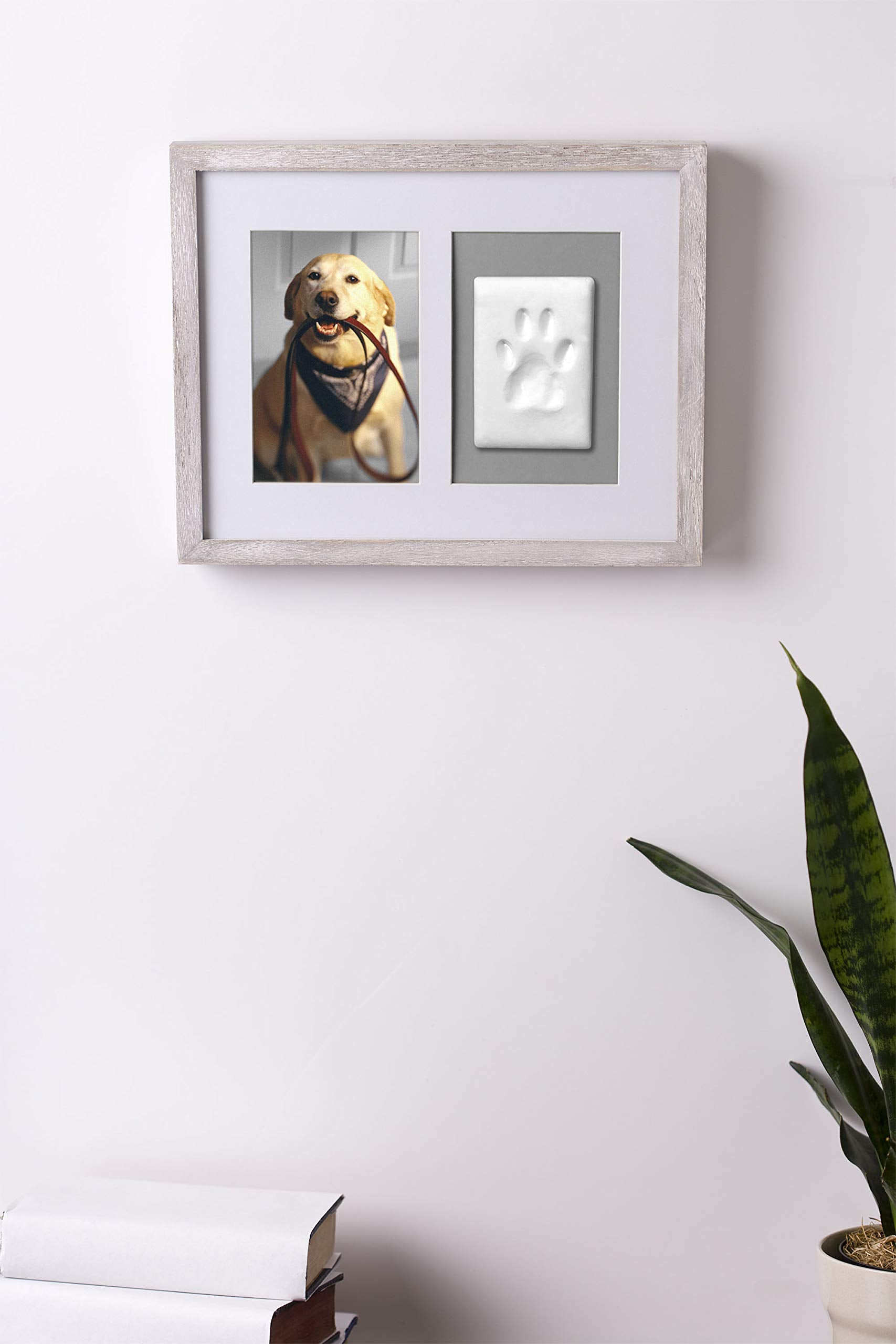 Pearhead Pet Pawprints Wall Picture Frame And Imprint Kit, Pet Owner Gifts, Distressed Gray