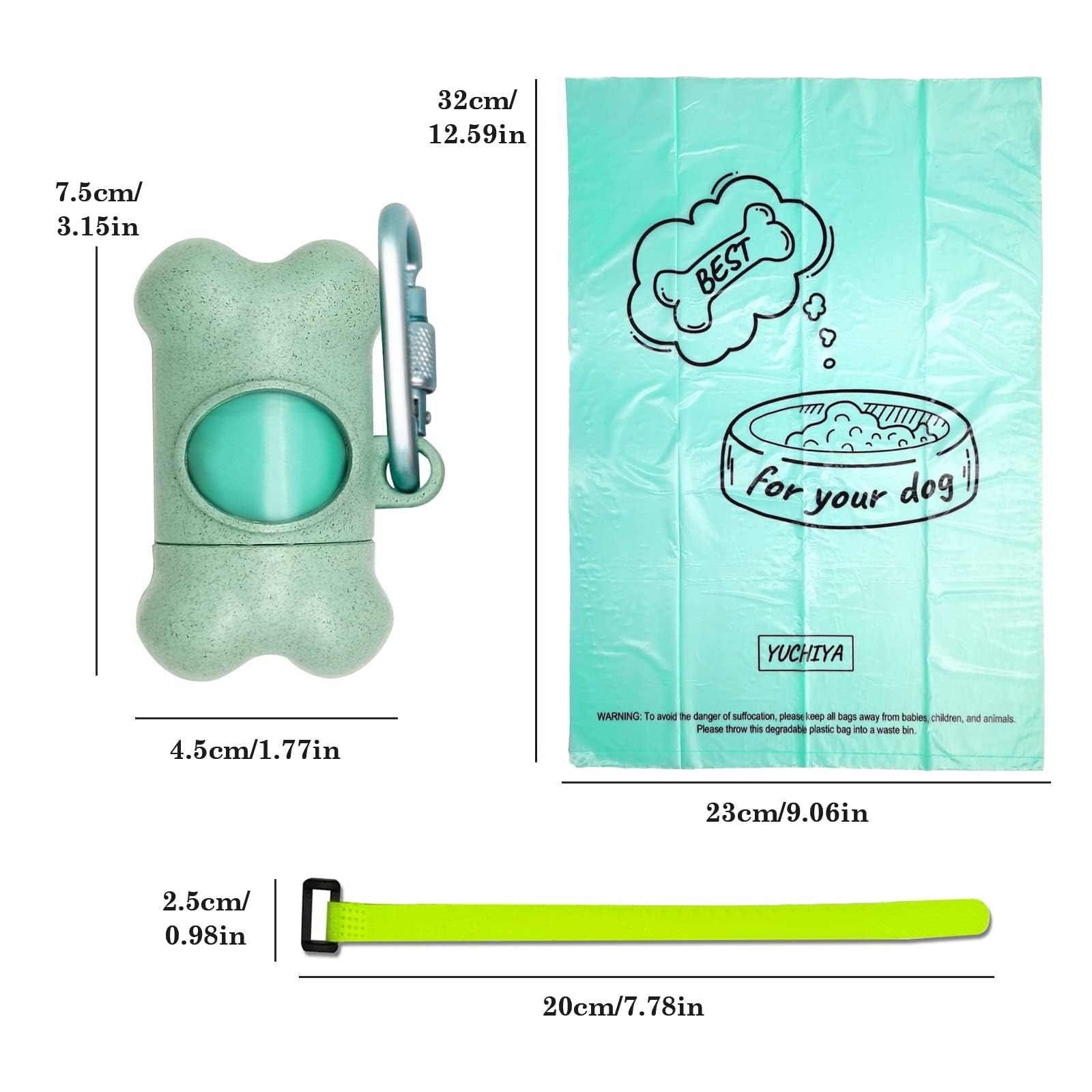 Dog Poop Pickup Bags Holder Dispenser With 1 Roll Random Color Leak-Proof Scented Doggy Waste Bags And Carabiner With Safety Lock Plus Hook And Loop Fastener Never Loose On Leash Lead Again (Blue)