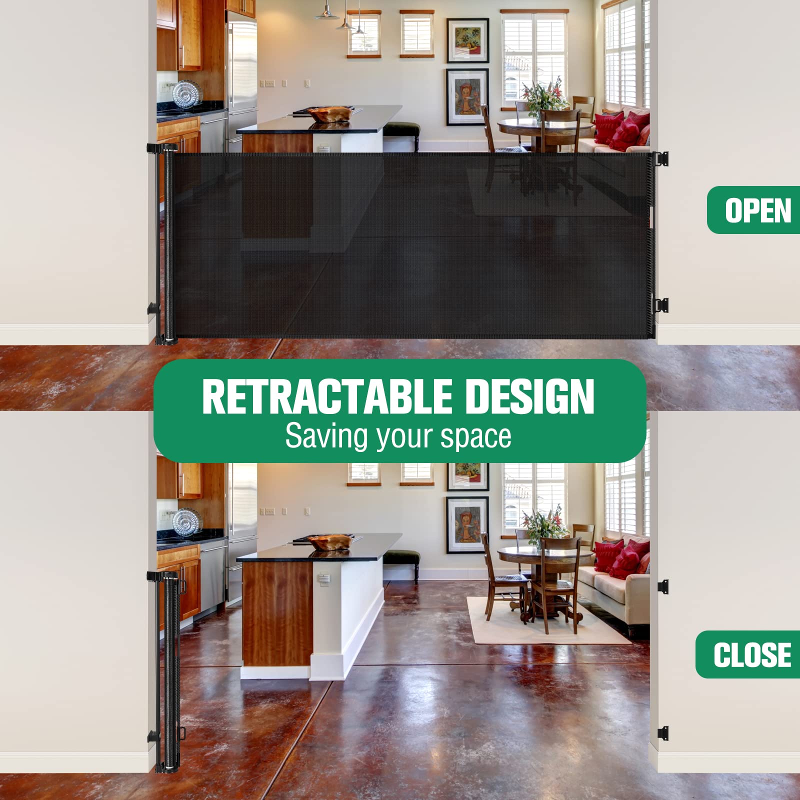 110 Inch Extra Wide Baby Gate For Large Openings Retractable Baby Gates Indoor Outdoor Extra Long Baby Gates For Doorways Large Retractable Dog Gate For Stairs Deck Gates For Dogs Indoor Pet Gate