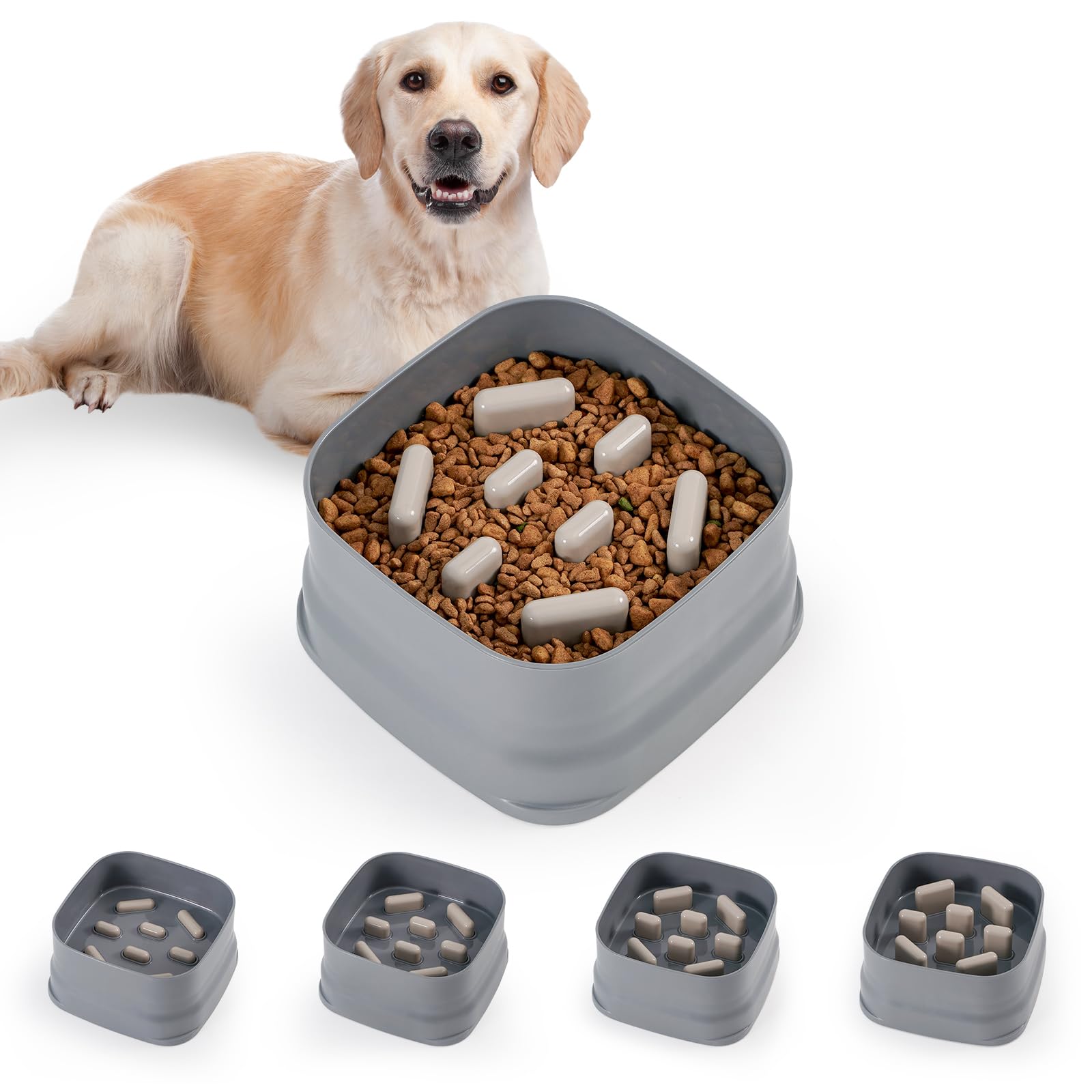 Sunhoo Slow Feeder Dog Bowls Large Breed Puppy Puzzle Feeding Dish Maze Feed Bowl Small Medium Dogs Plate Adjustable Ridges to S