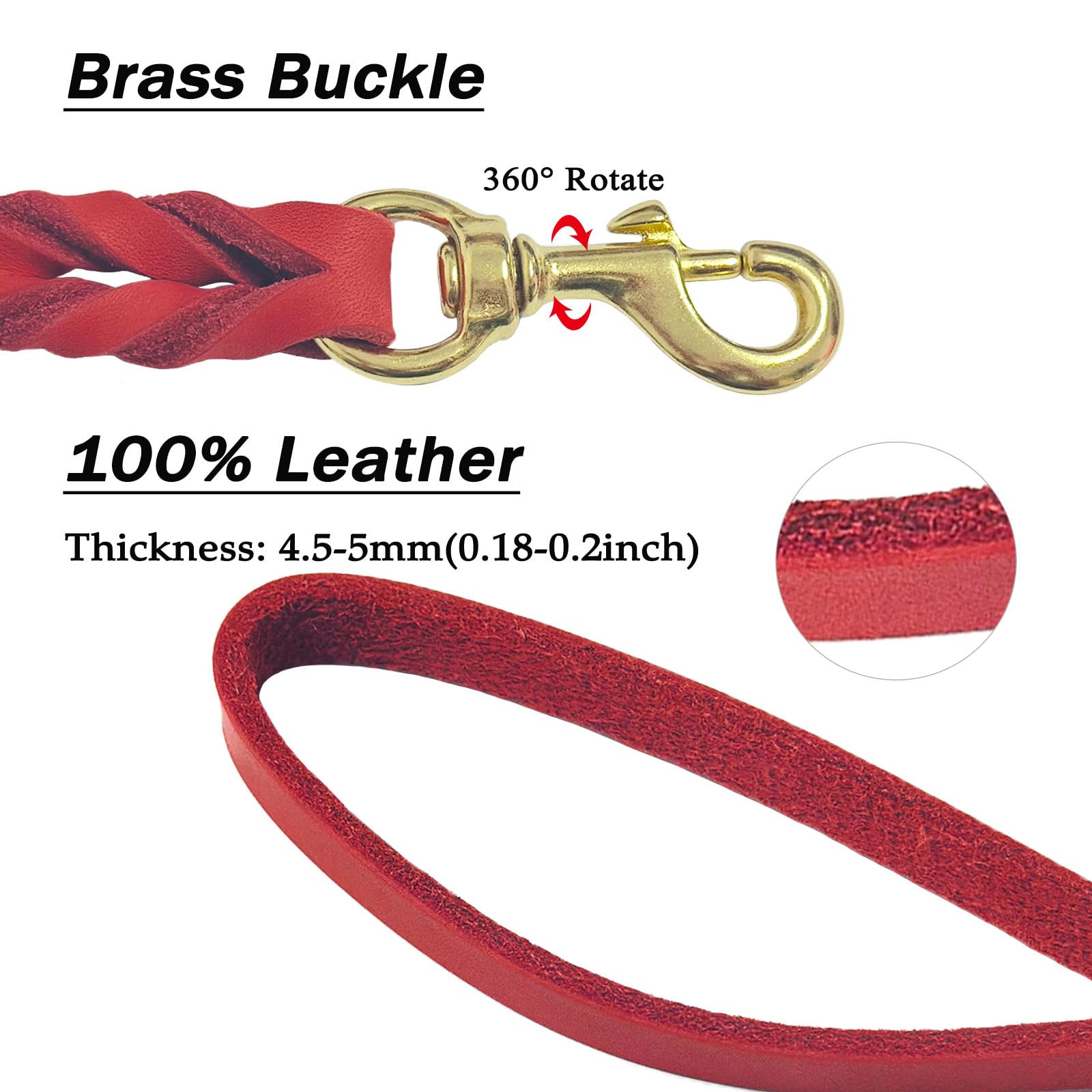 Guiding Star Leather Dog Leash 8ft, Dog Leashes for Large Dogs Heavy Duty, Soft Braided Handmade Leather Training Leash for Smal