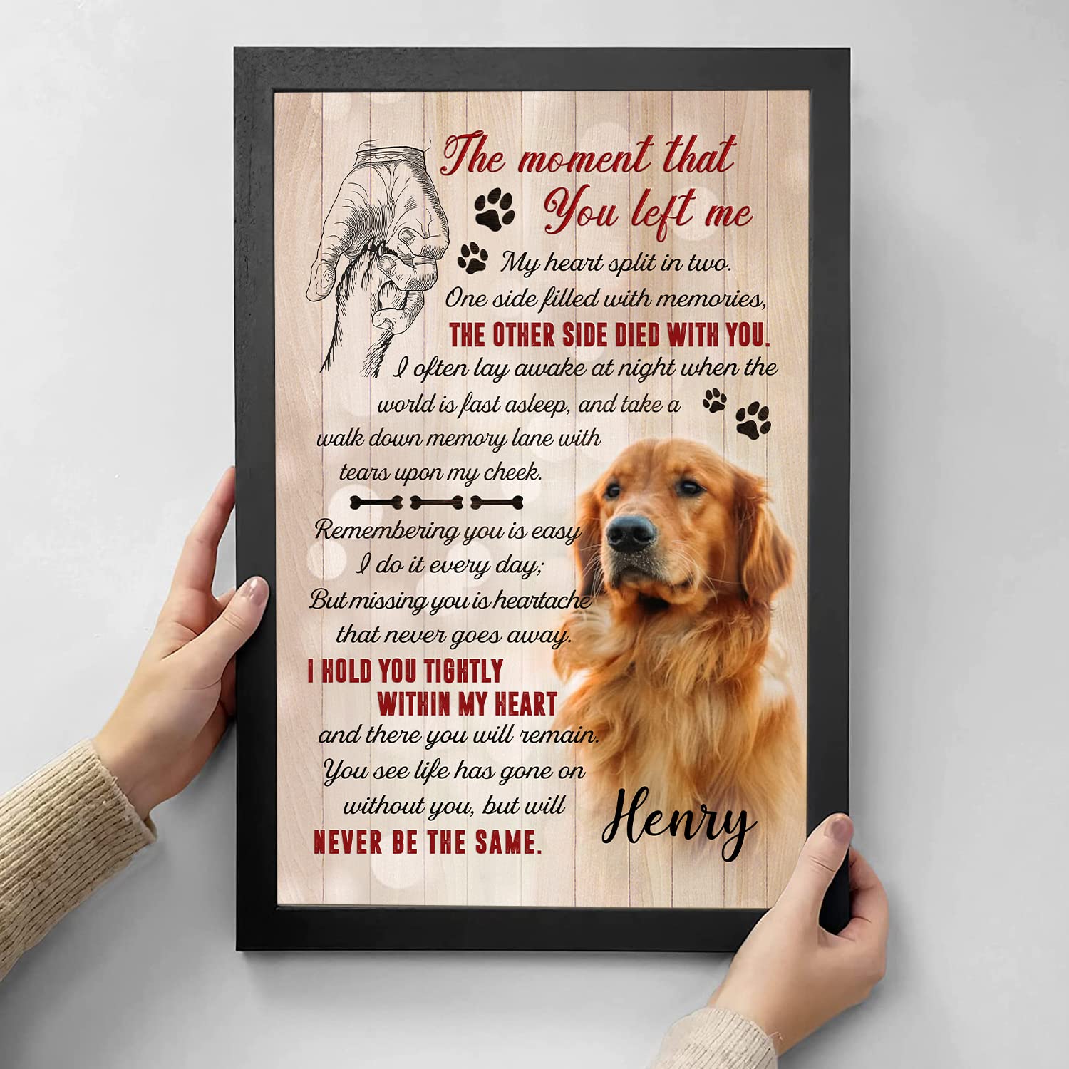 Hanikid Personalized Pet Memorial Poster The Moment You Left Me Custom Gift For Loss Of Dog Cat Condolence Sympathy Gifts For Pets Lovers Photo Canvas Posters Puppy Dogs Bereavement Keepsake Memory