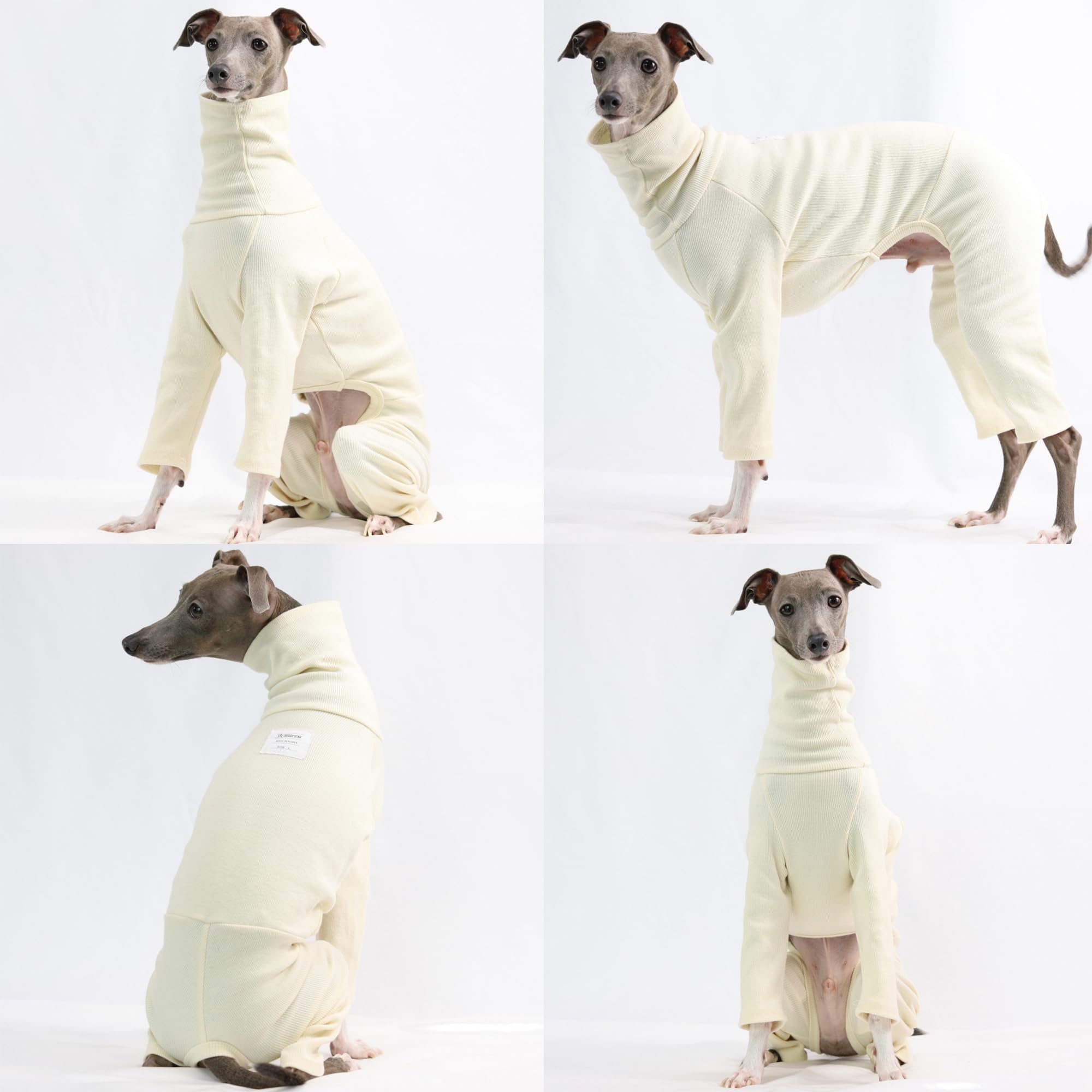 D Doggy Star Italian Greyhound Clothes Stretchable Onesie Whippet For Dog (Xl,Ribbed Ivory)