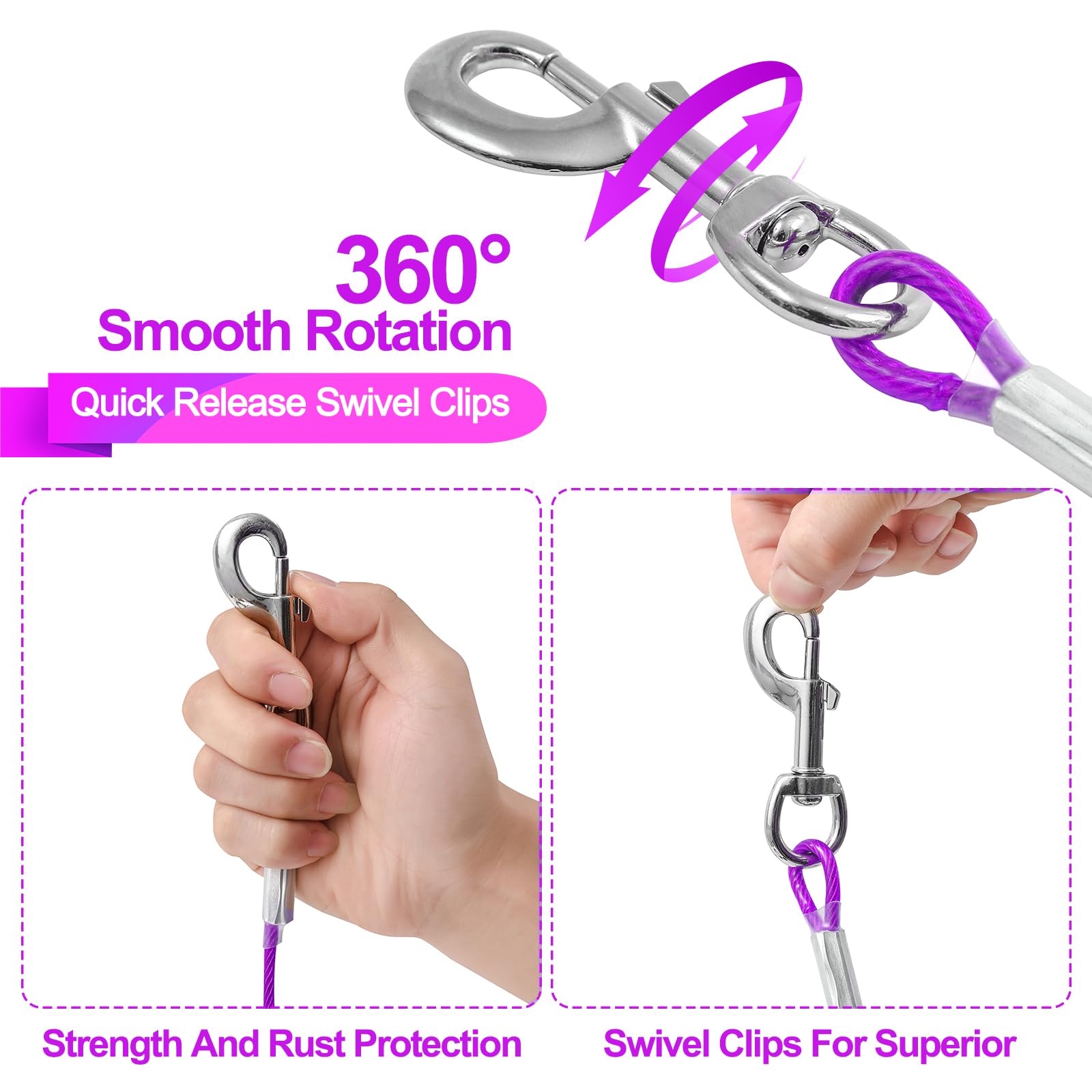 Mi Metty Tie Out Cable For Dogs,10Ft Dog Leads,Heavy Duty Tie Out Cable For Large Dogs Up To 125Lbs,Durable Dog Runner Tether Li