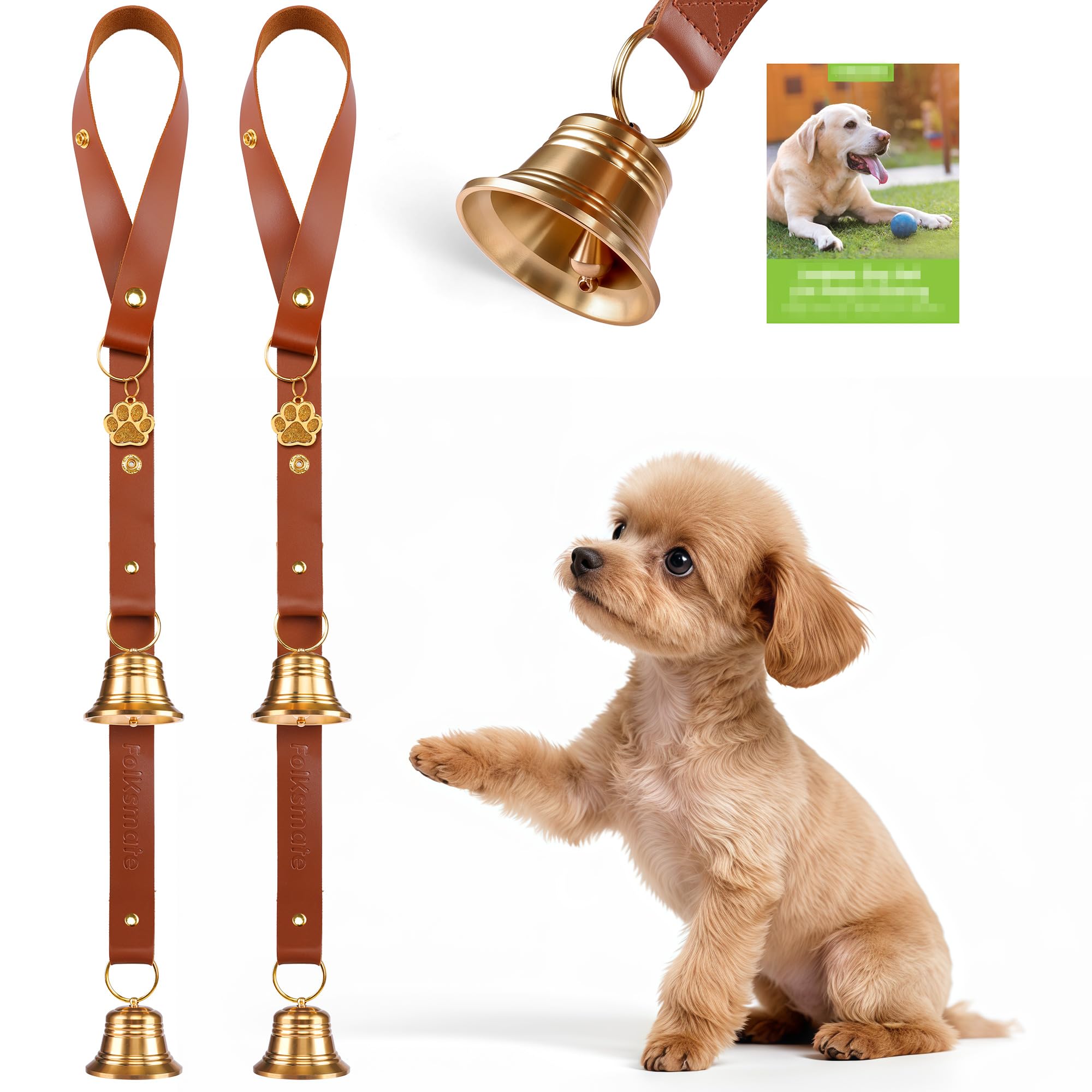 Leather Dog Door bells for Potty Training, Big Brass Puppy Dog Door Bells Extra Loud for Dogs Training, Housebreaking, Door Knob