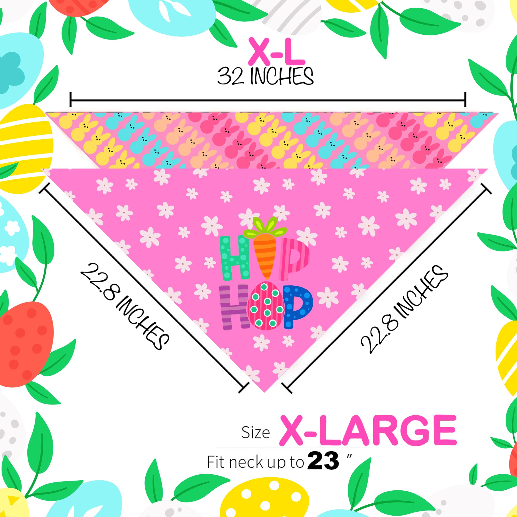 Easter Dog Bandanas 2 Pack, Hip Hop Egg Hunt Bunny Dog Scarfs For Boy And Girl, Pet Scarves For Large And Giant Dogs (Easter, X-