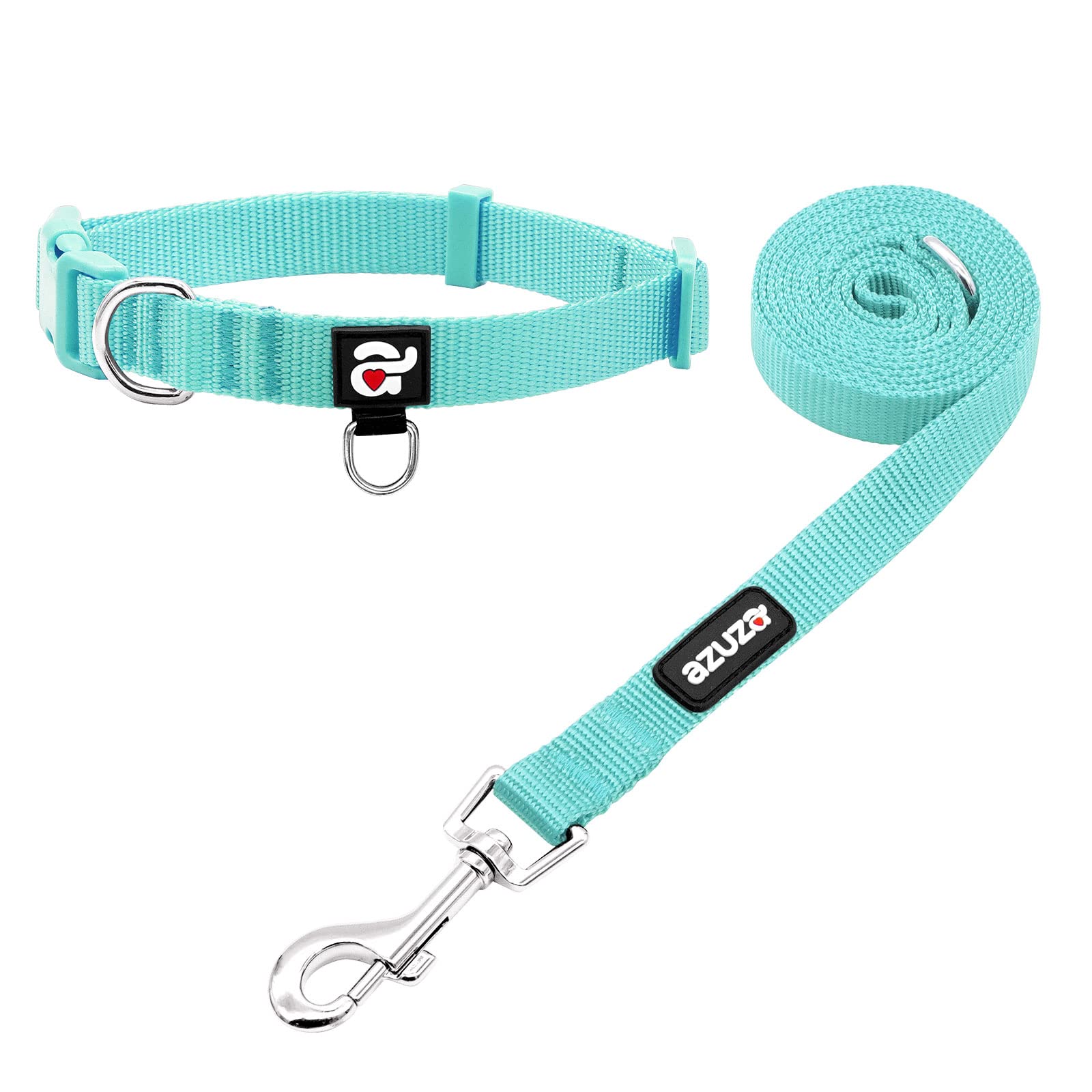 Azuza Nylon Dog Collar And Leash Set, Strong & Durable Basic Style Leash With Easy To Use Collar Hook, Available In Multiple Lengths For Large Dogs, Green,L