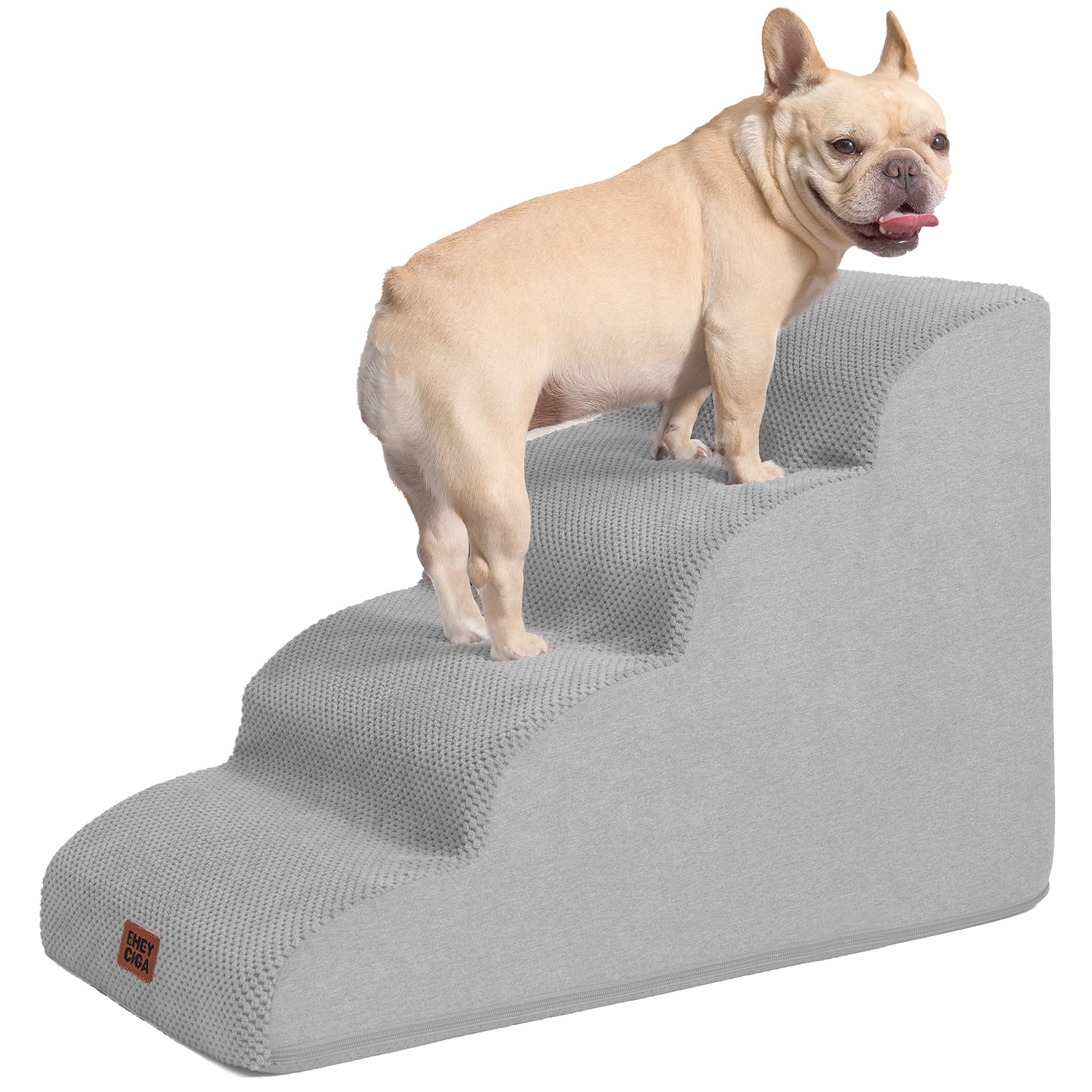Eheyciga Curved Dog Stairs Ramp For High Beds 19.7' H, 4-Step Dog Steps For Small Dogs And Cats, Pet Stairs For High Bed Climbing, Non-Slip Balanced Pet Step Indoor, Light Grey