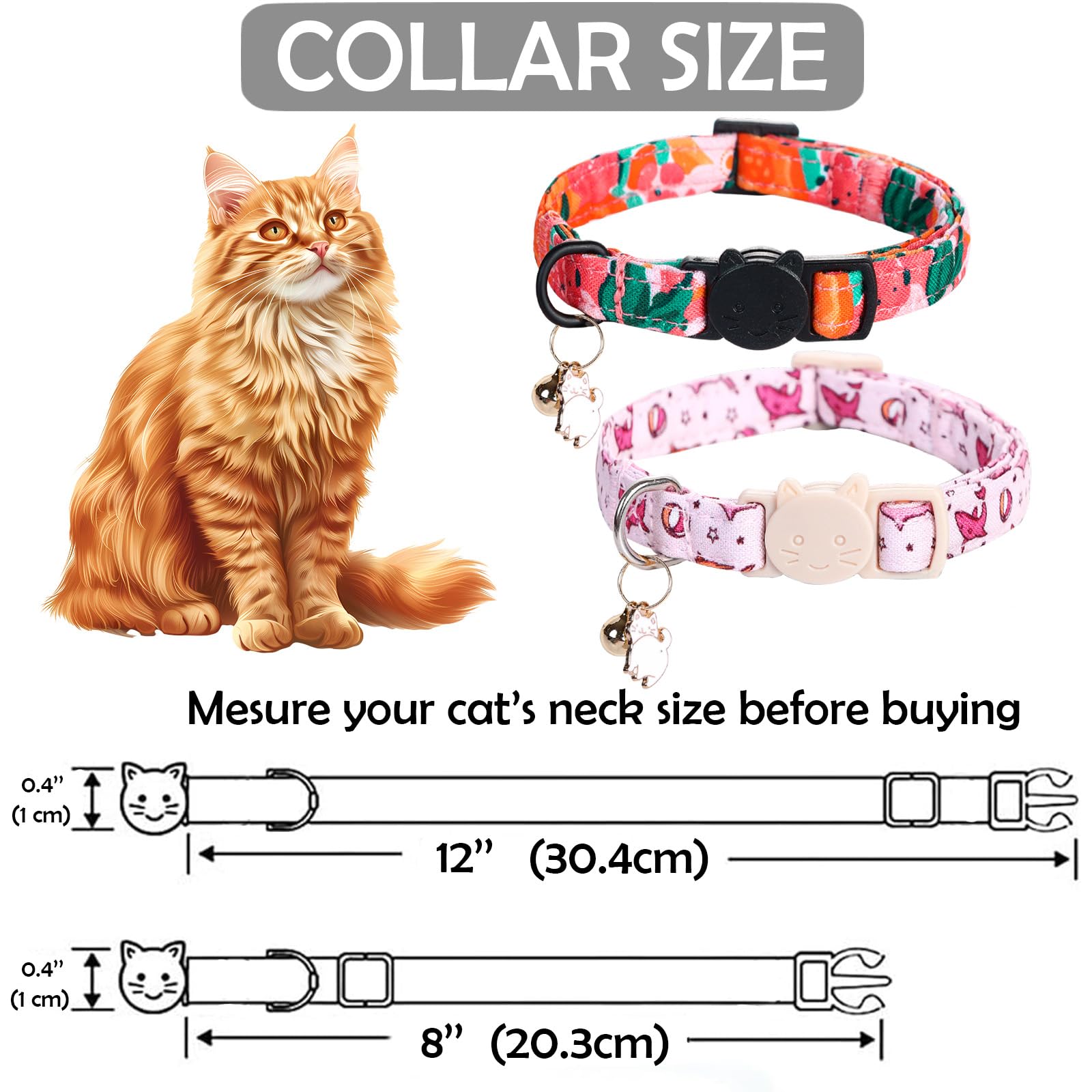 Lionheart 2 Pack Glory Cat Collar Breakaway With Bell & Pendant Pink Flower Shark Kitten Collar Soft Adjustable Safety Collars F