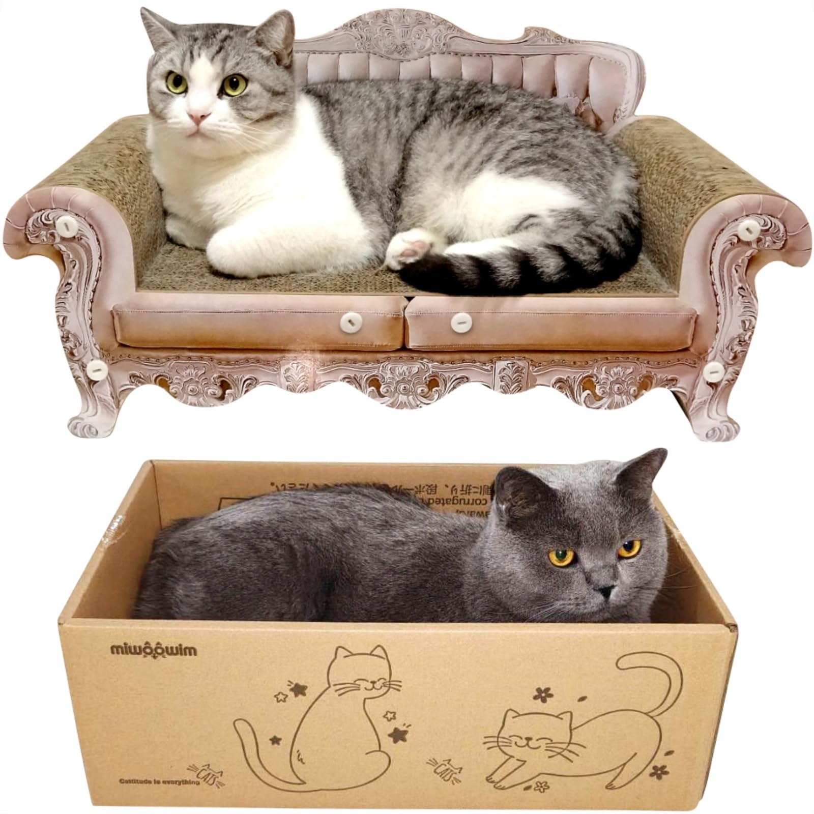 Miwoowim Cat Scratcher Bed, 23 Inch Kitty Couch And 17.3 Inch Scratch Box With Pad, Modern Large Kitten Lounger For Indoor Cats,