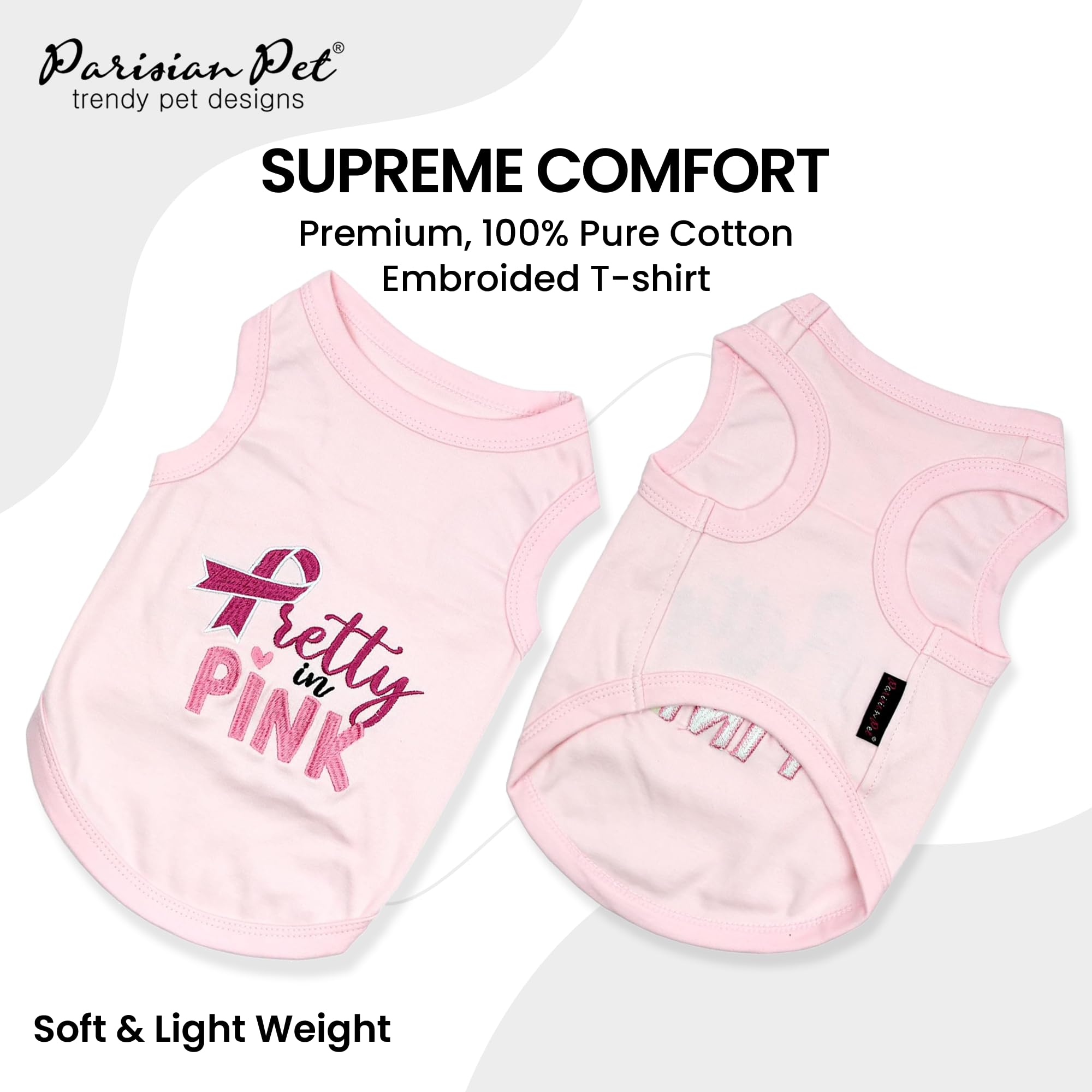 Parisian Pet Dog Tshirt - Embroidered “ Pretty In Pink “ Dog Shirt - Breathable And Lightweight Dog Clothes - Sleeveless Dog Tee Shirts - Machine Washable Dog Shirts For Small Dogs Girl -Xxs