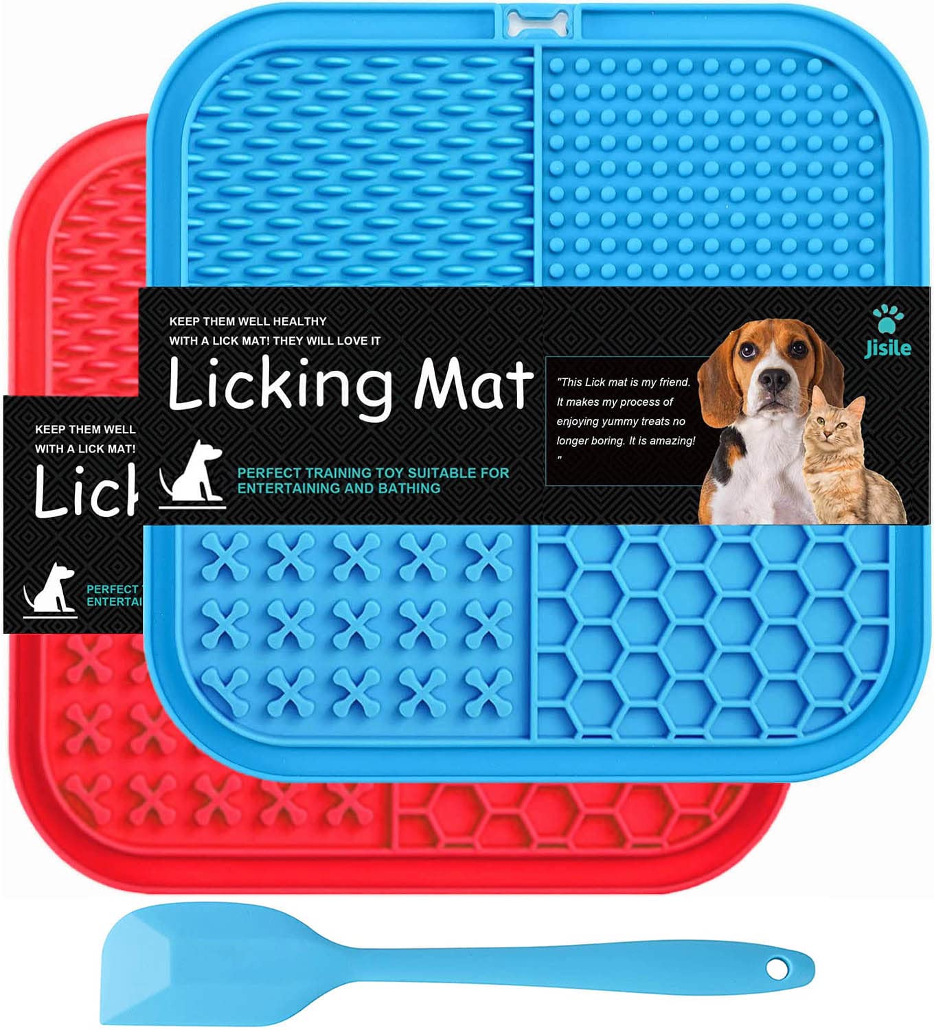 Licking Mat for Dogs & Cats 2 Pack, Diswasher Safe, Slow Feeder Lick Pat for Puppy Pets Supplies, Anxiety Relief Dog Toys Feedin