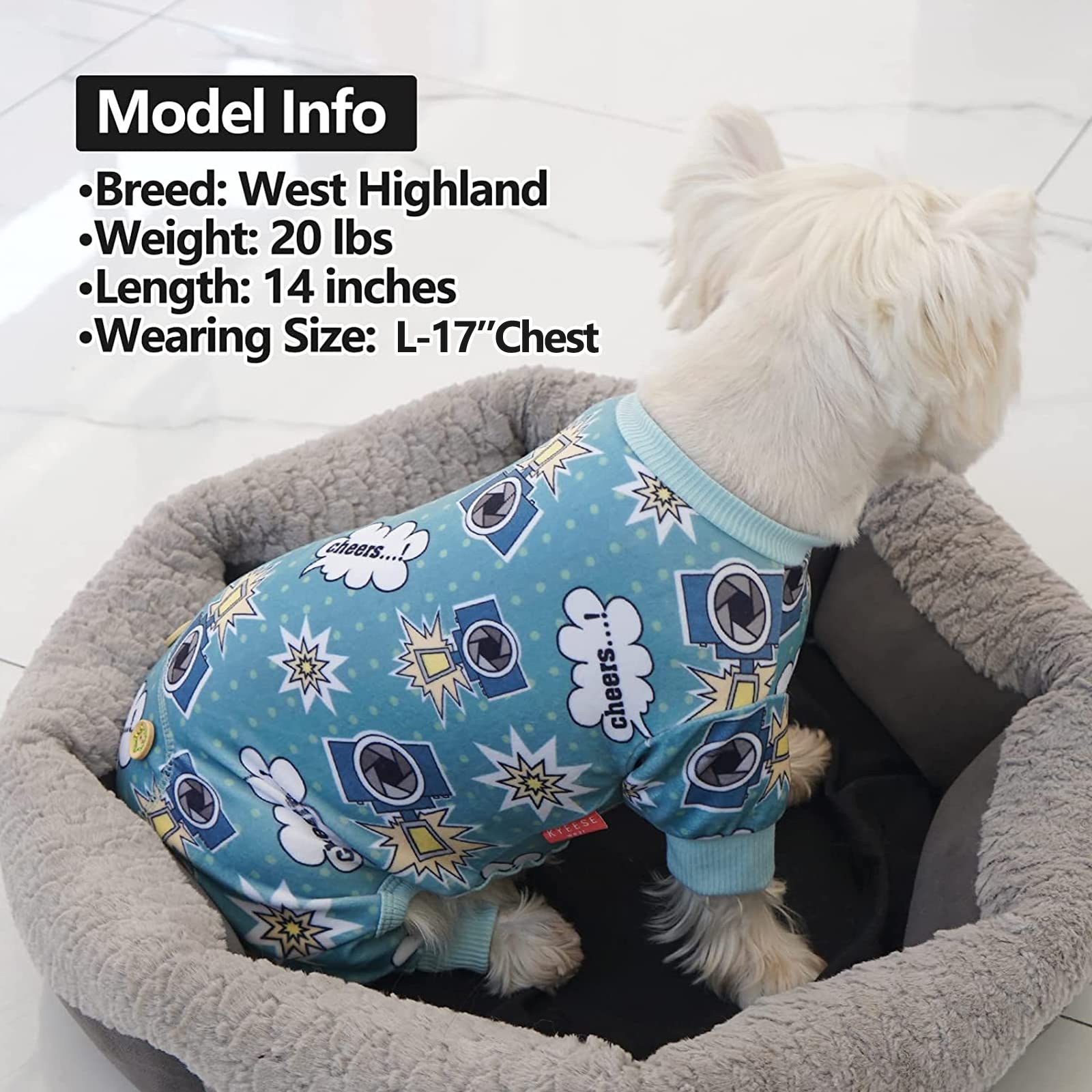 Kyeese Dog Pajamas For Small Dogs With Printed Soft Material Stretchable Dog Onesie Pjs Cat Pajama Dog Apparel