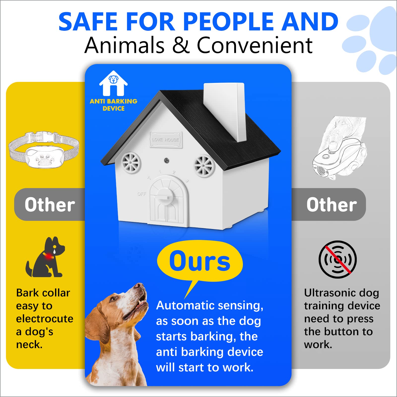 Anti Barking Device, 3 Levels Ultrasonic Dog Barking Control Devices, Dog Barking Deterrent With 50 Ft Range, Outdoor Waterproof Bark Box, Anti Barking Training Tools Safe For Human And Animal & Dogs