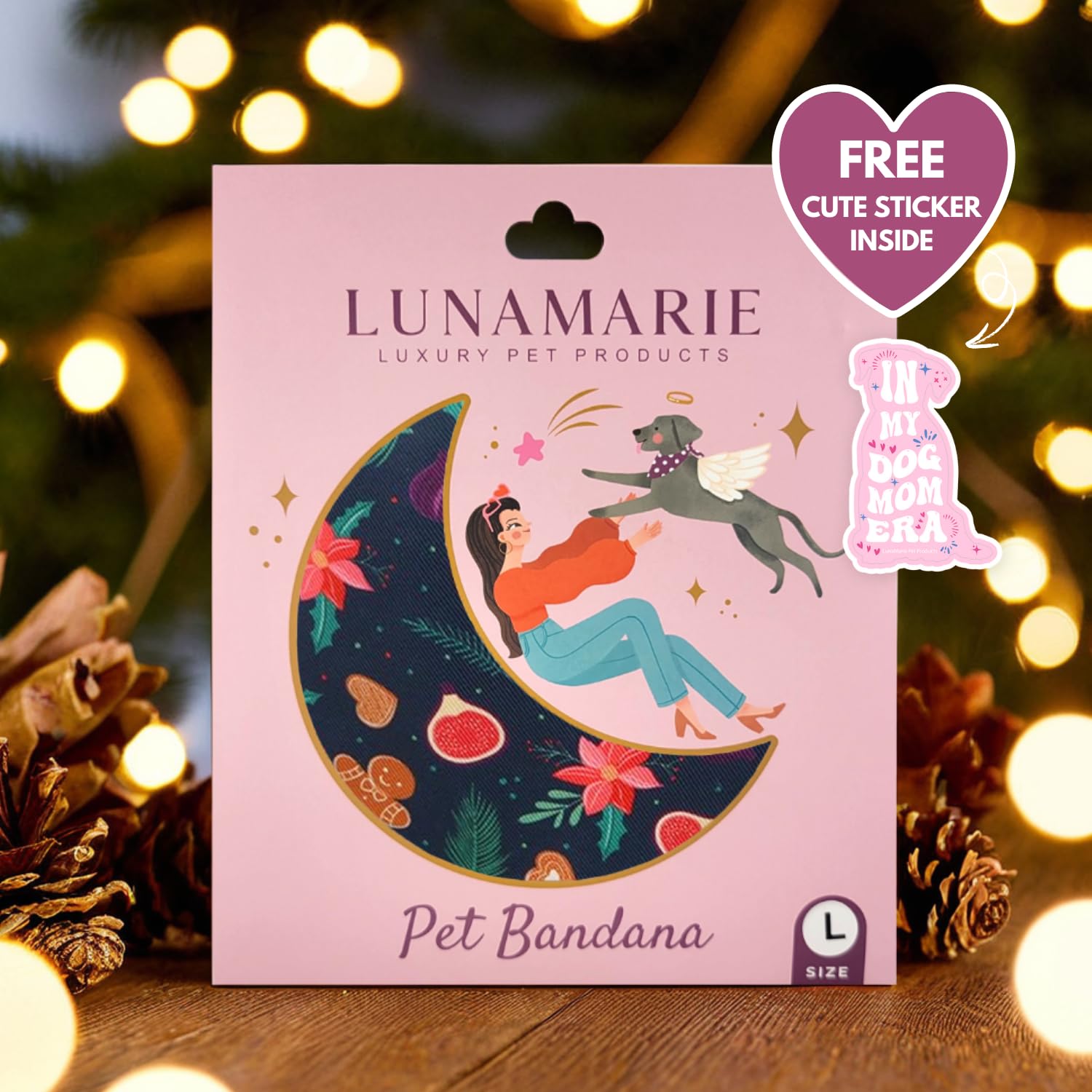 Lunamarie - Luxury Pet Birthday Bandanas -Premium & Silky Poly Fabric | 100% Handmade | Custom Shape Dual Layered (Gingerbread &