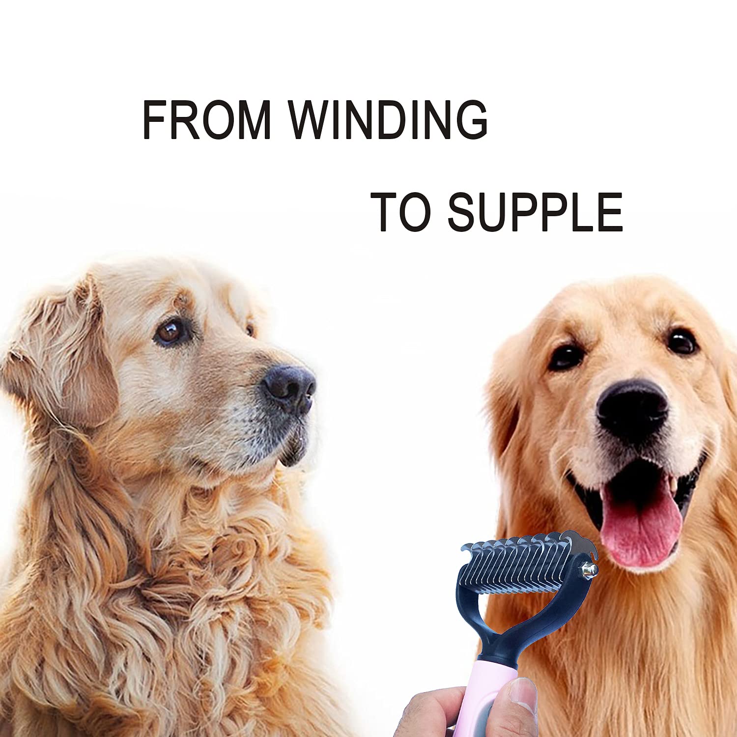 Pet Grooming Tool: Double Sided Undercoat Rake Comb For Deshedding And Dematting Dogs And Cats, Flea Comb Set (Pink/16 Tooth)