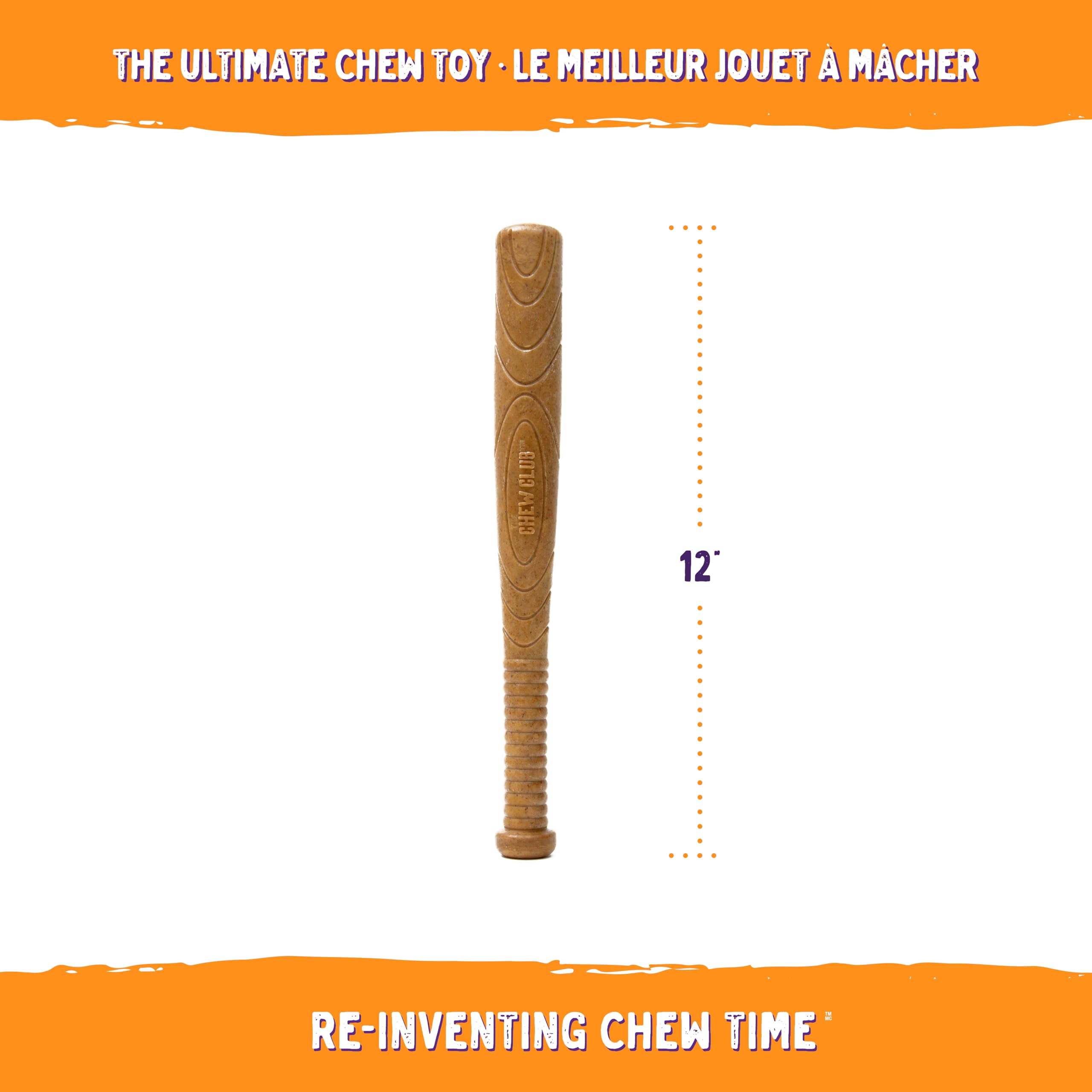 The CHEW Club POWERBONE Baseball Bat Dog Toy | Durable Nylon Chew Toy for Aggressive Chewers | Long-Lasting Teething Relief | Ke