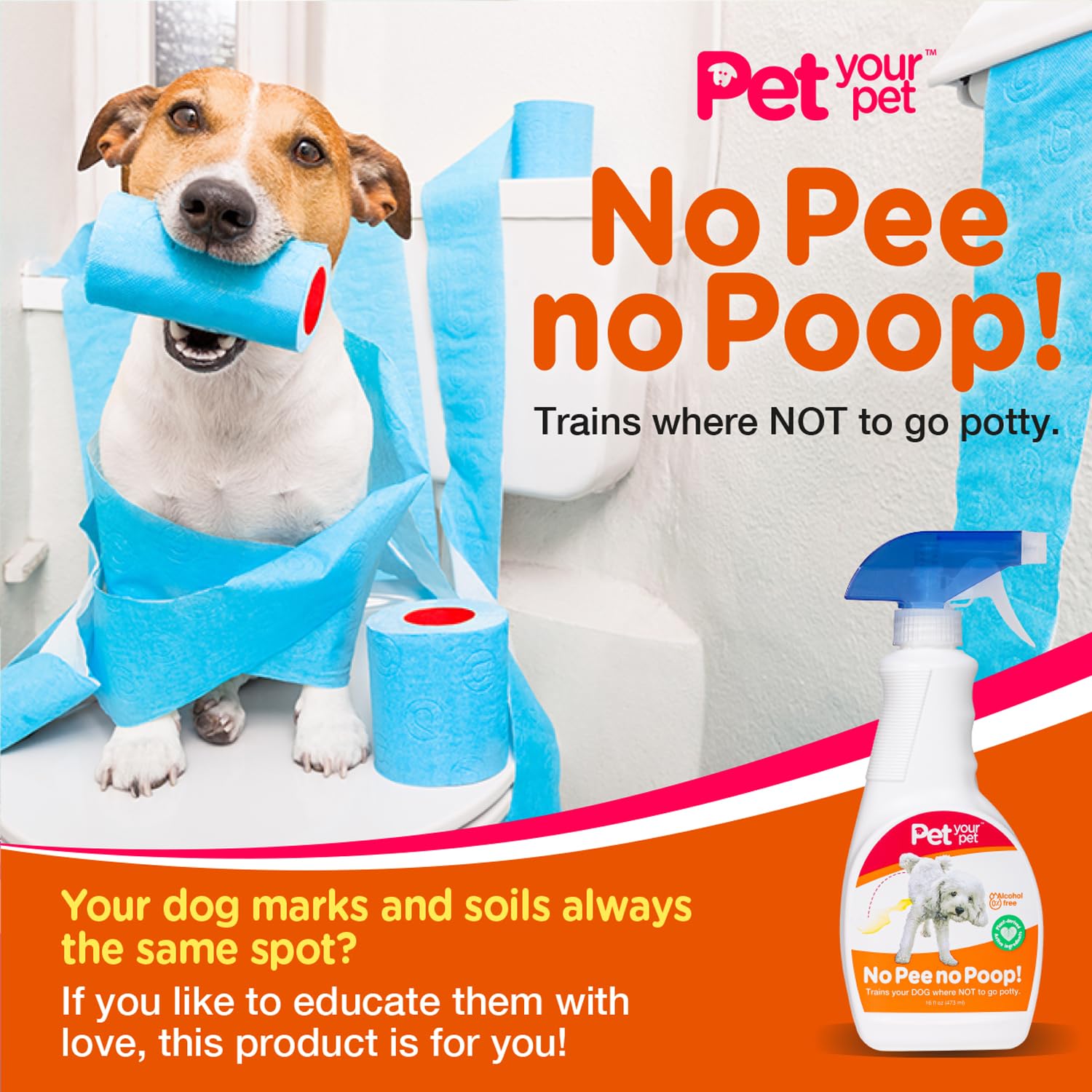 No Pee No Poop Dog Potty Training Spray, 16 Fl Oz - Non-Toxic Dog Spray To Prevent Peeing And Pooping - Natural No Urine Marking
