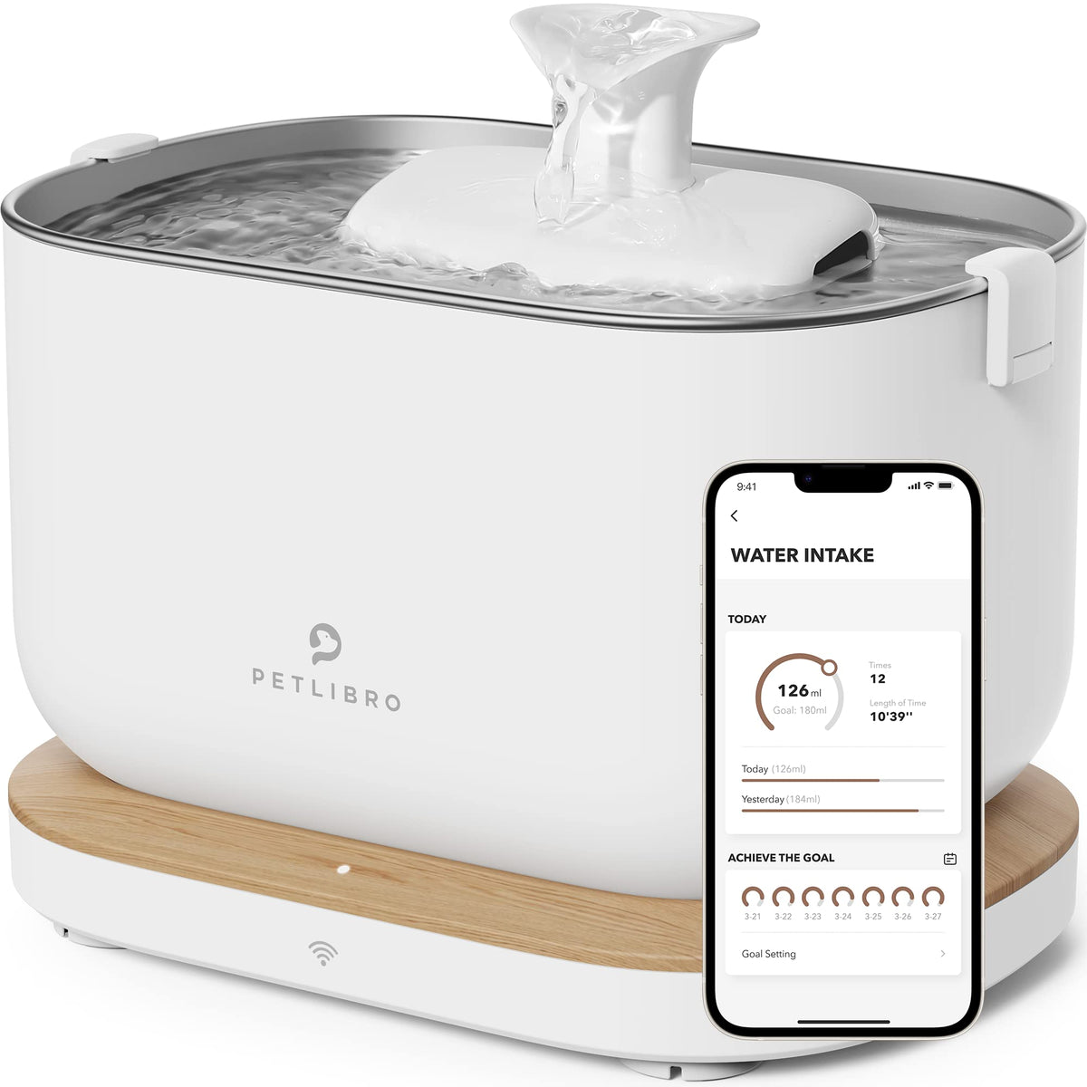 Petlibro App Monitoring Cat Water Fountain With Wireless Pump, 2.5L/84Oz Dockstream Pet Water Fountain For Cats Inside, Automati