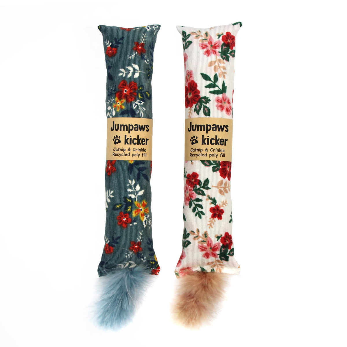 Jumpaws 2 Pack Natural Interactive Catnip & Silvervine Cat Kicker With Feathers, Bite Resistant Chew Toy, Crinkle Kicker, Access