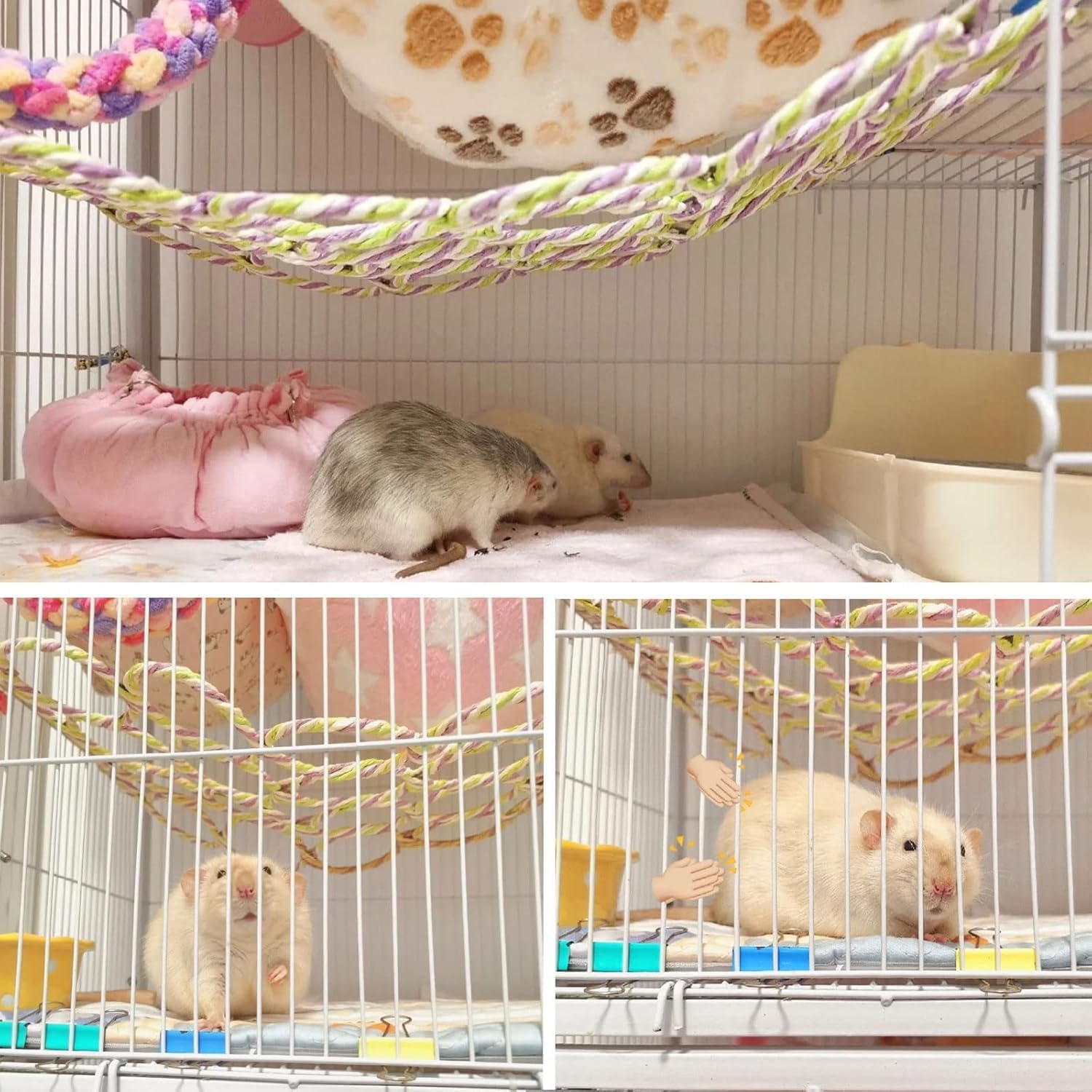 Jevnd 2 Pcs Rat Climbing Net Toy For Cage, Bird Hemp Rope Perch Swing, Ladder Bridge Hanging Hammock, Small Animal Activity Toy