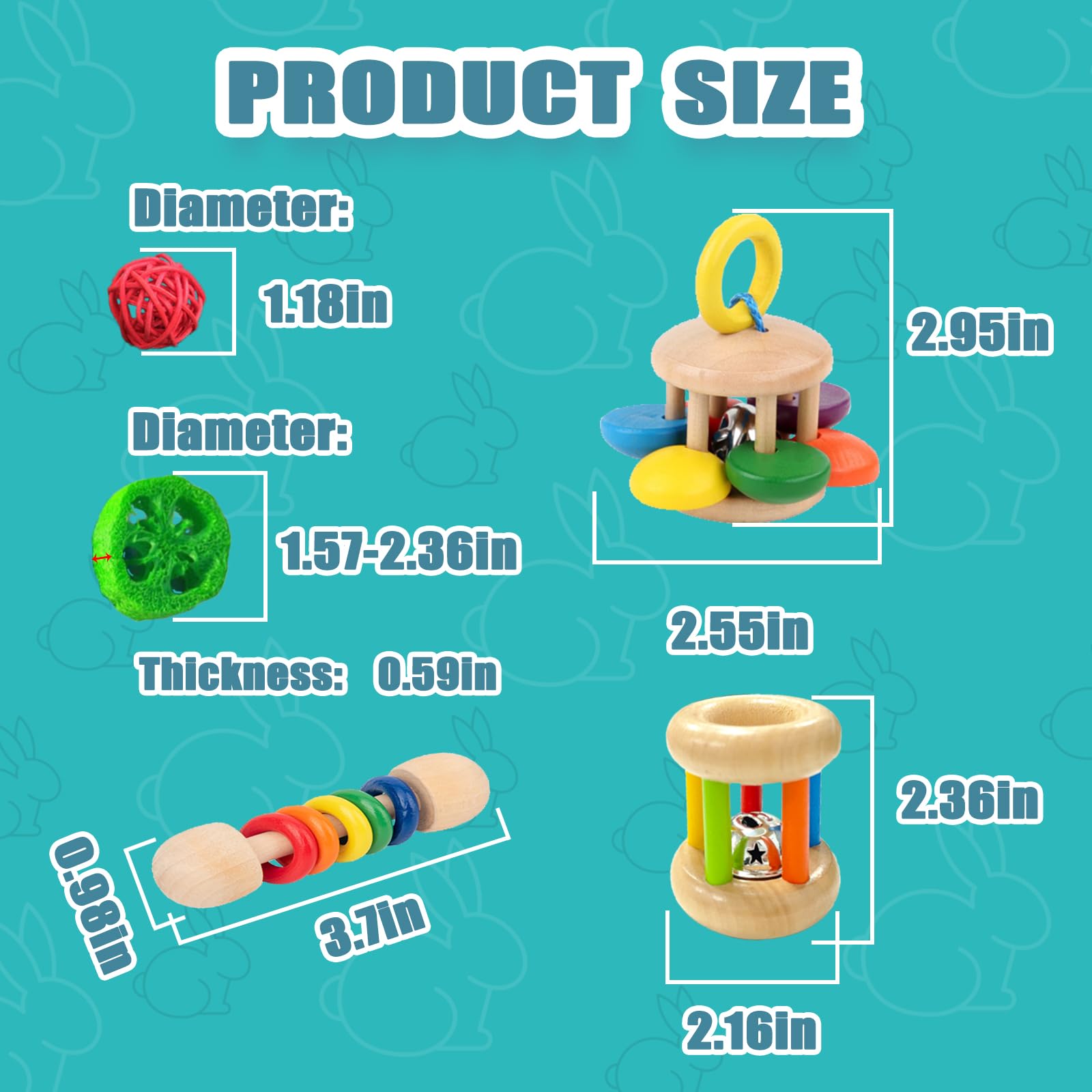 Qwr 9Pcs Wooden Bunny Toys,Rabbit Toys For Bunnies Boredom,Safe Rabbit & Guinea Pigs Teeth Grinding Toy For Chinchillas, Hamster