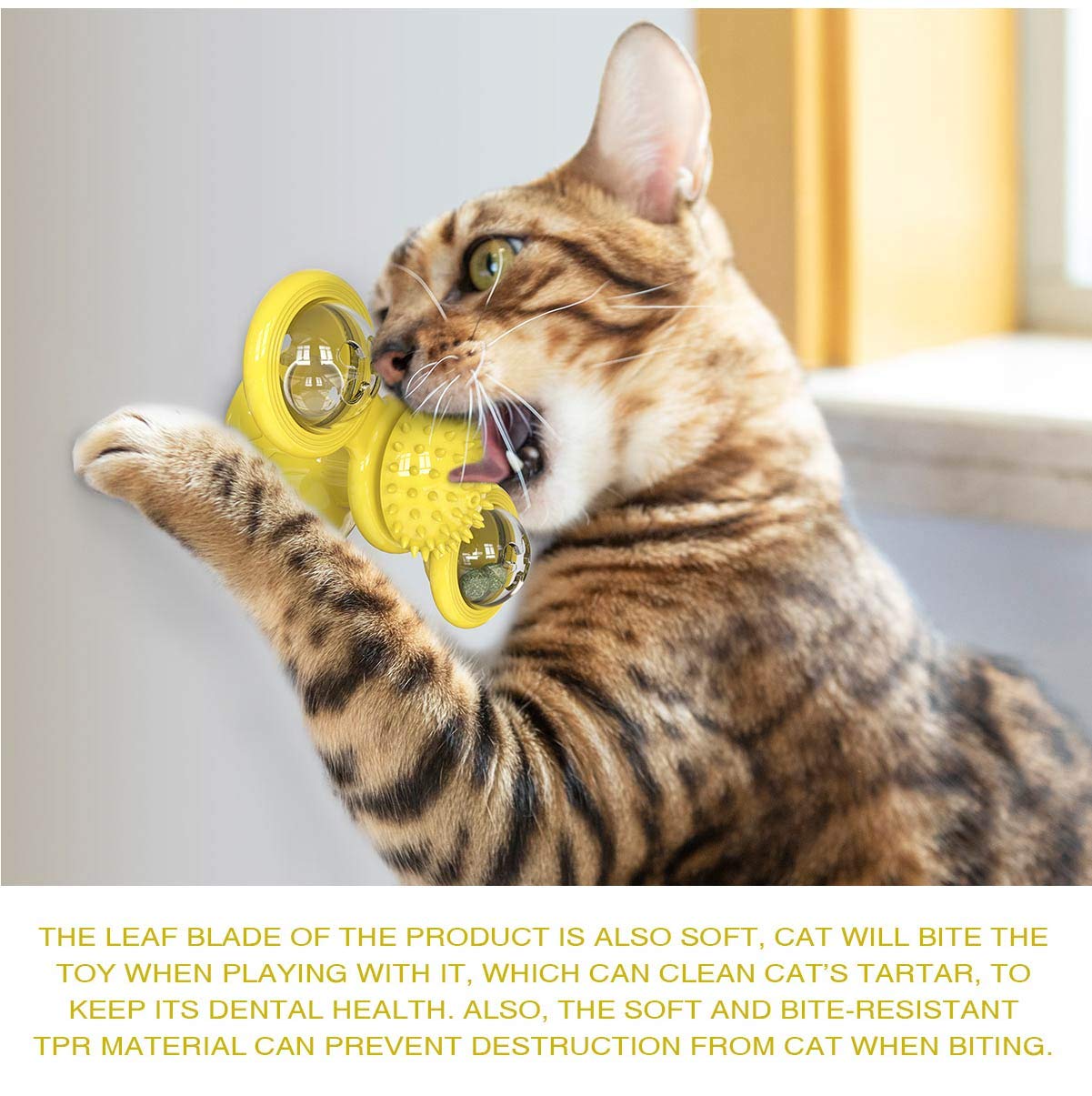 Gbsyu Interactive Windmill Cat Toys With Catnip : Cat Toys For Indoor Cats Funny Kitten Toys With Led Light Ball Suction Cup?Cat Nip Toy For Cat Chew Exercise (Yellow)