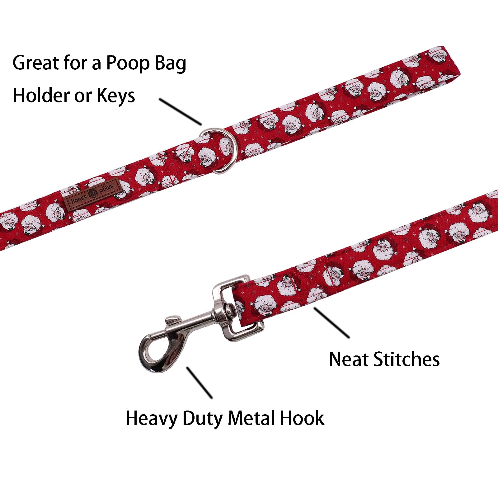 Lionet Paws Christmas Dog Leash And Matching Collar For Small, Medium, Large Dogs
